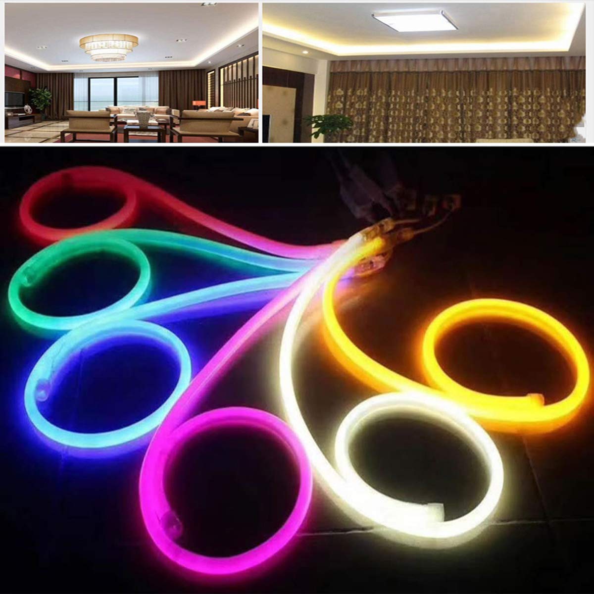 MODOAO LED Strip Lights, 7.5M LED Rope Lighting Waterproof 2835 LED Tape Lights, Neon Rope Strip Light with Remote for Home Lighting Kitchen Bed Flexible Strip Lights for Bar Store (Warmwhite)