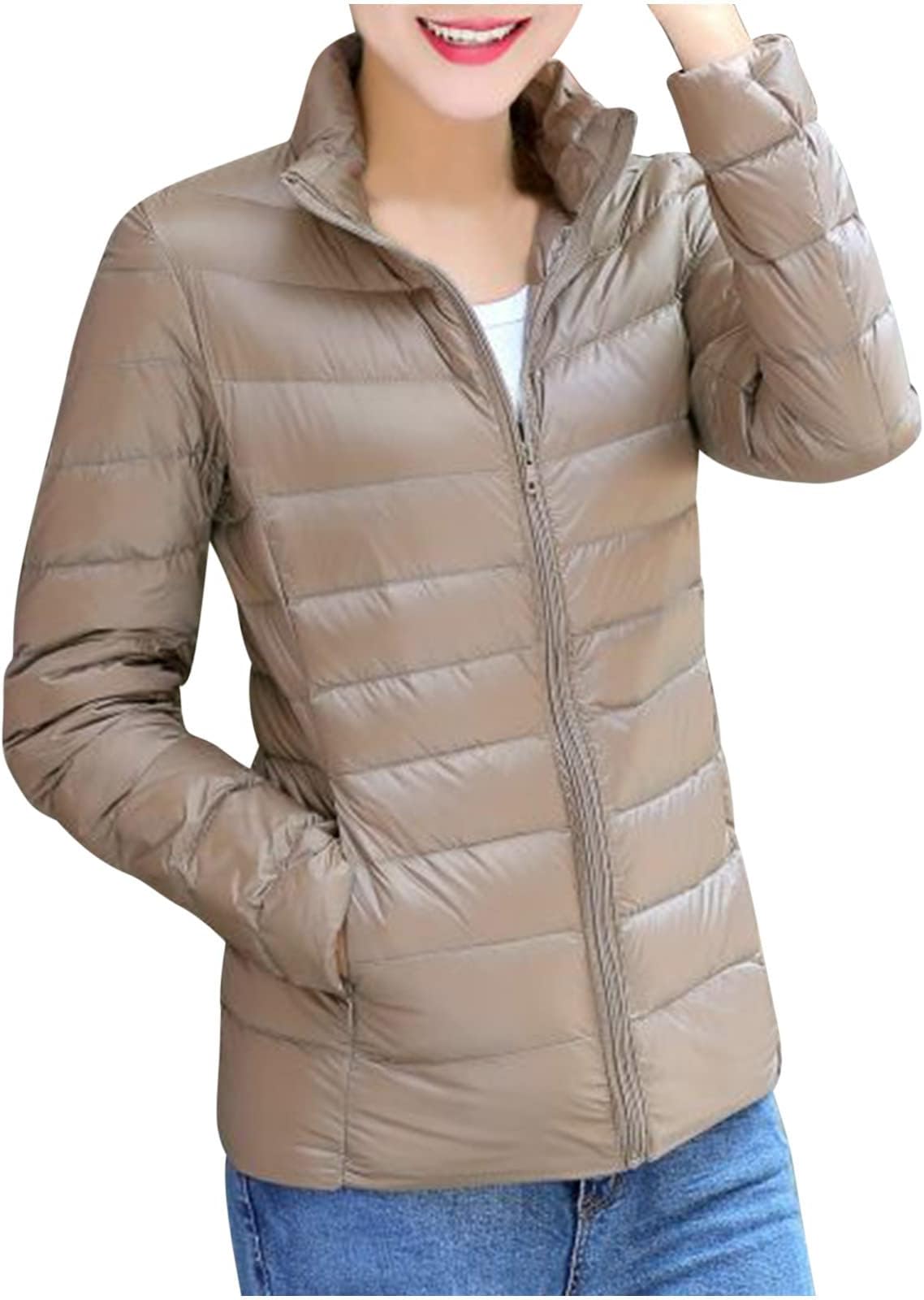 Packable Puffer Jacket Women Plus Size Winter Warm Jacket Padded Coats Lightweight Down Jacket Long Sleeve Outerwear