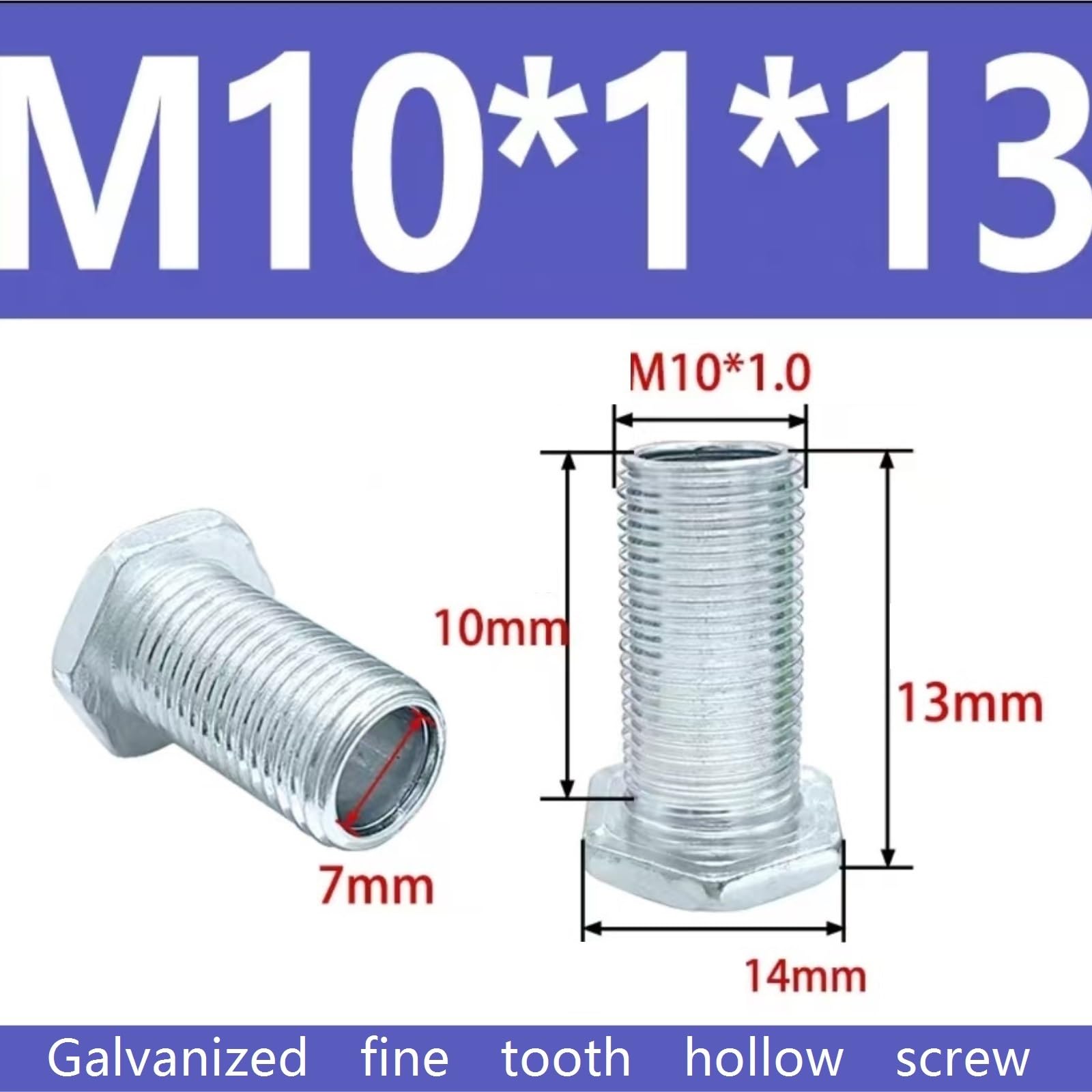 Hohlgewinderohrschraube mit Flanschkappe | 10/100 Stück M10 x 1,0 Teilung, geeignet for DIY-Ersatzteile von Beleuchtungskörpern(Zinc plated M10*13mm 100 pcs)