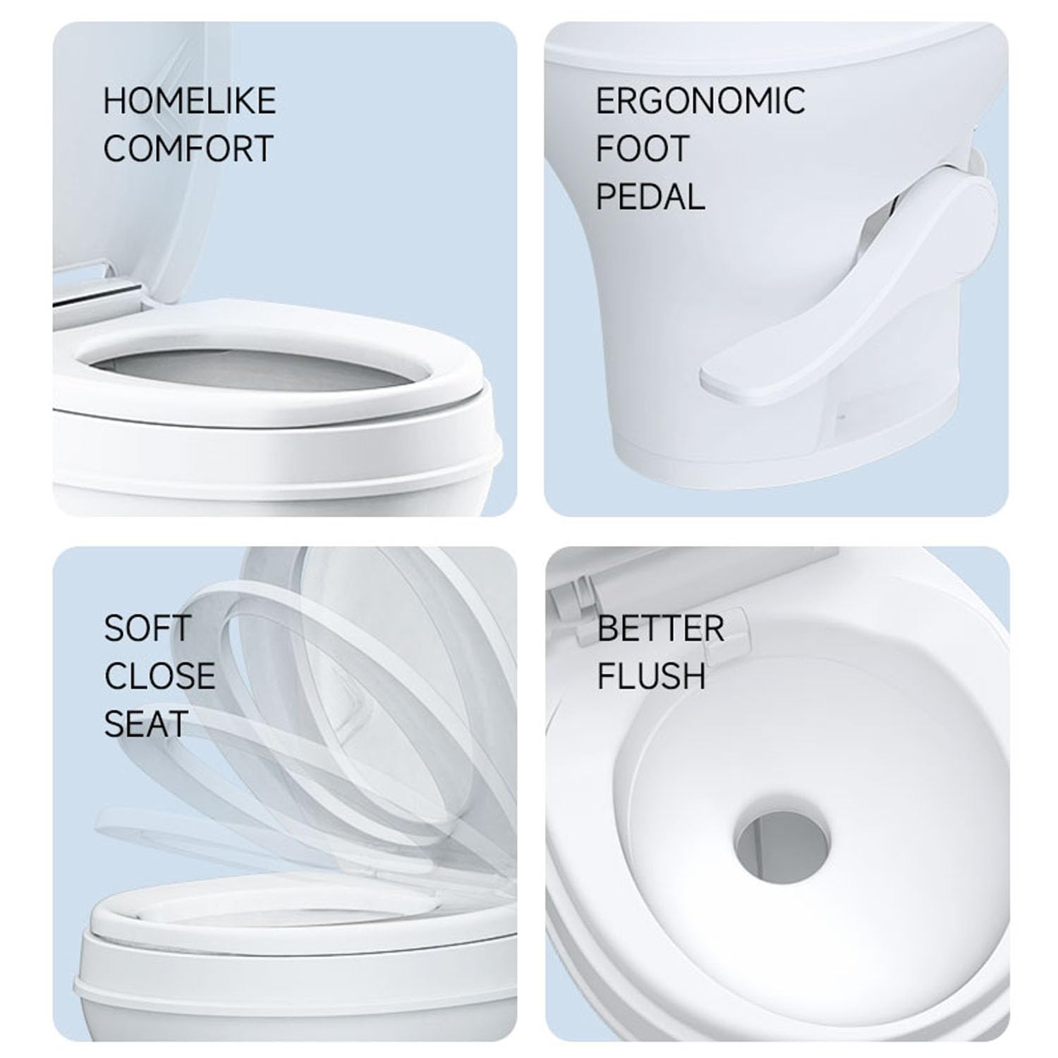 SEAFLO Caravan Wohnmobil Toilette RV Standtoilette Fußpedal-Spülung Komfort-Sitzhöhe Soft-Close Sitz SFRTPH-01-01
