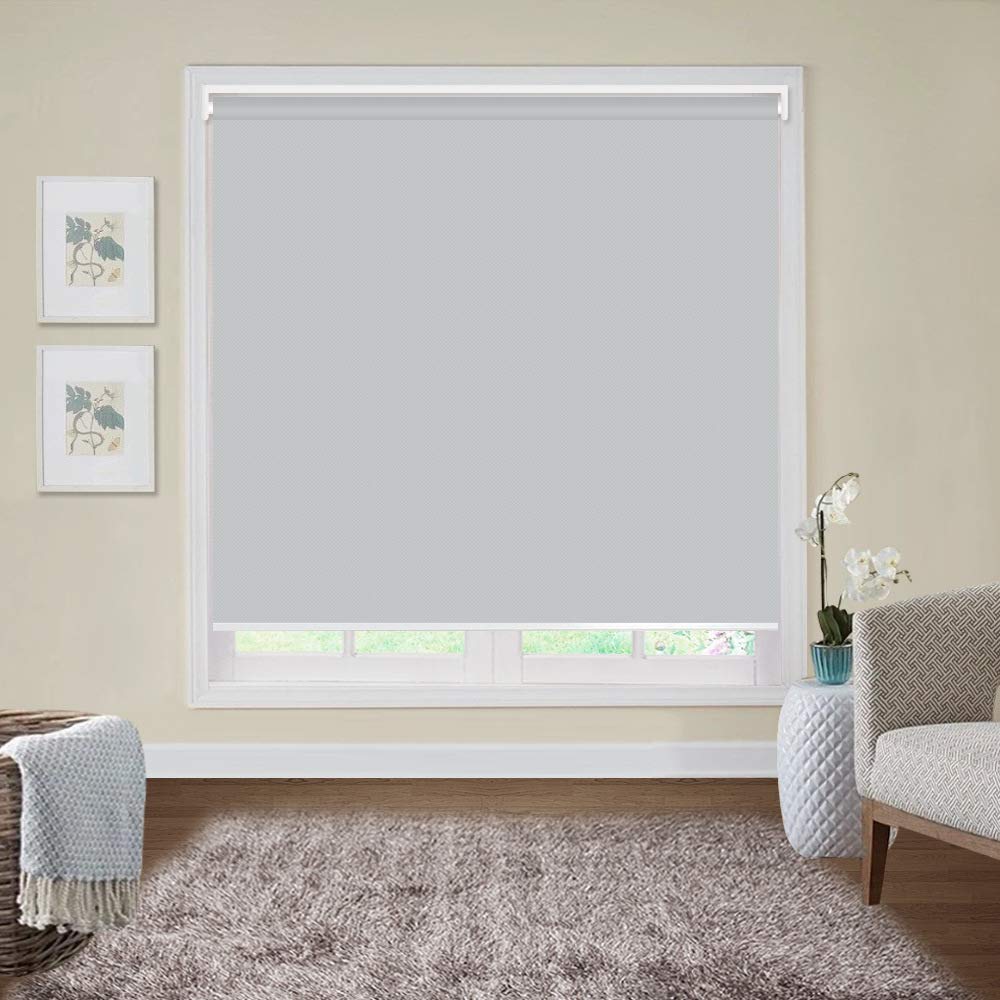 Blackout Cordless Window Roller Shades, Light Grey Custom Free Stop Window Blinds with Spring Lifting System for Home, Windows, Doors, French Door