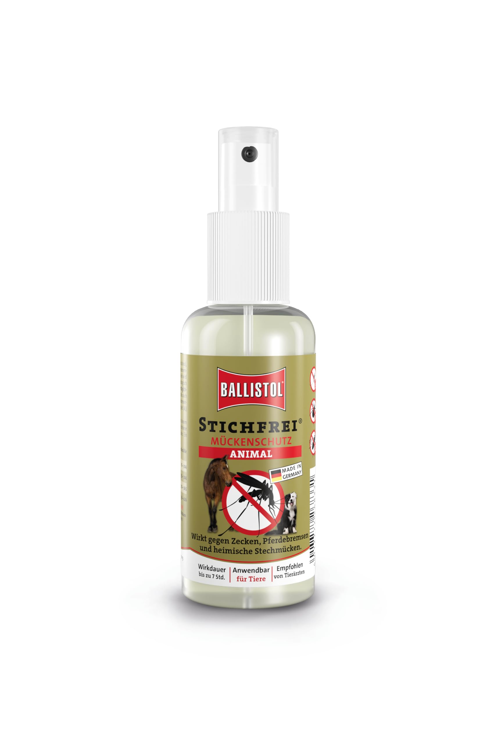 BALLISTOL 26833 Stichfrei Animal 100ml Spray – Tier-Schutz Insektenspray– 8h Schutz vor Mücken, Bremsen, Fliegen, Zecken