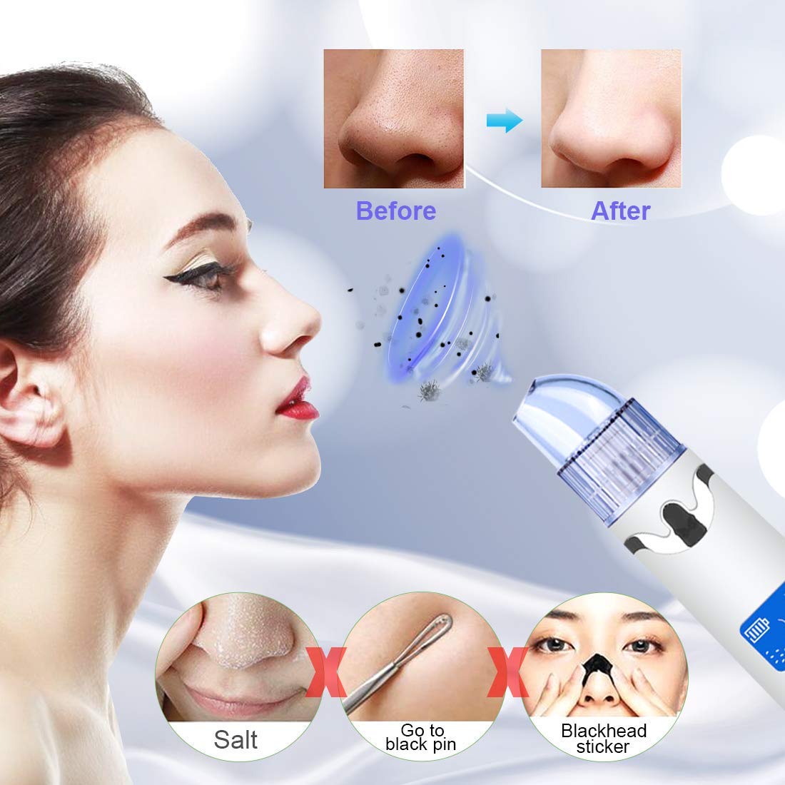 Vuoto di pori di rimozione di comedone con 4 testine di Ricambio - Detergente per Acne facciale con Timer - Strumento di rimozione Elettrico Comedo