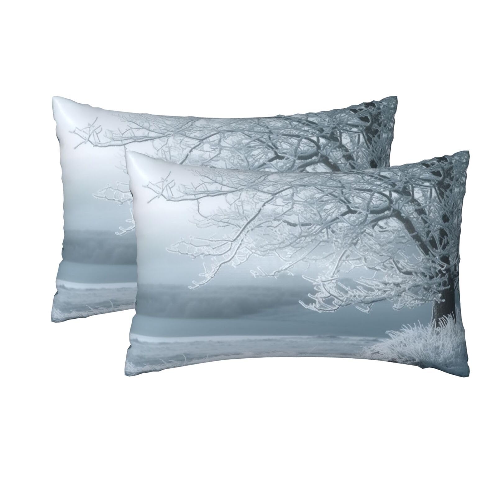 2 Pack Queen Silk Pillow Cases with Hidden Zipper, Luxury Soft Satin Pillow Covers for Hair and Skin, Snow and Frosted Tree Pillowcases 20"x30" Bed Pillow Protectors Cover for Sleeping Gifts