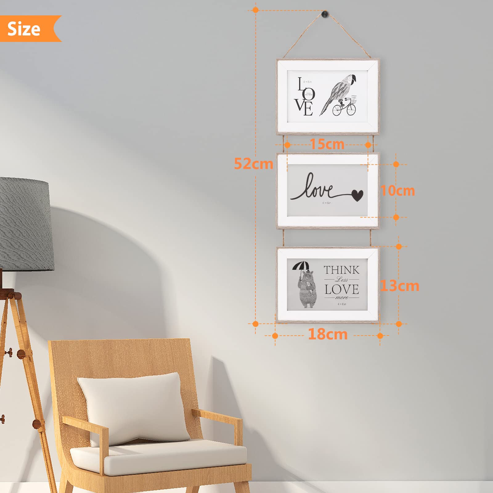 6x4 Picture Frames For Multiple Pictures With Twine, 4 Horizontal Wall - View #5