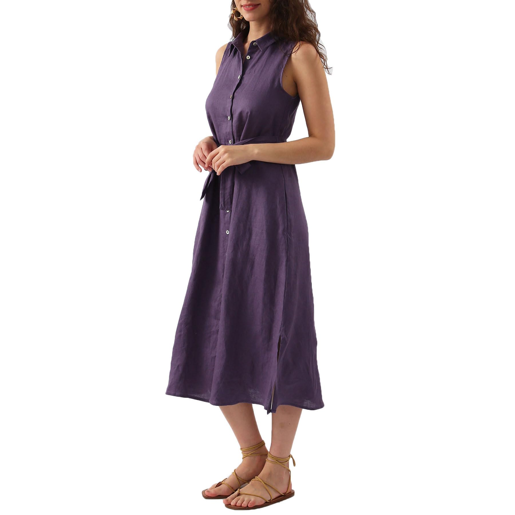Amazhiyu Robe d'été en lin pour femme - Robe chemisier longue avec poches