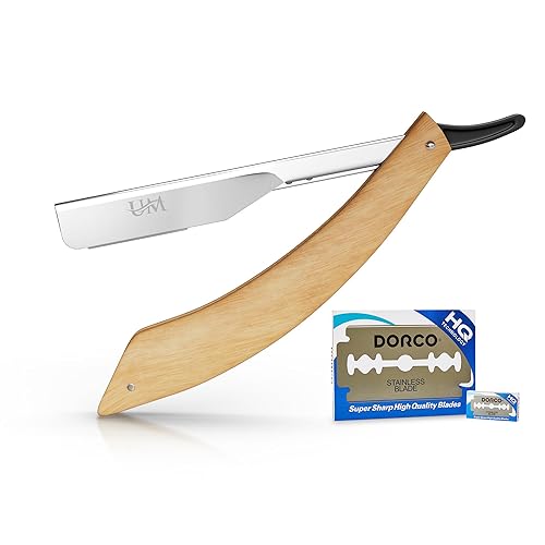 Miniatura 1 de UM Supplies Maquinilla de afeitar de borde recto con 10 cuchillas reemplazables de doble filo  Maquinillas de afeitar de peluquero para afeitar