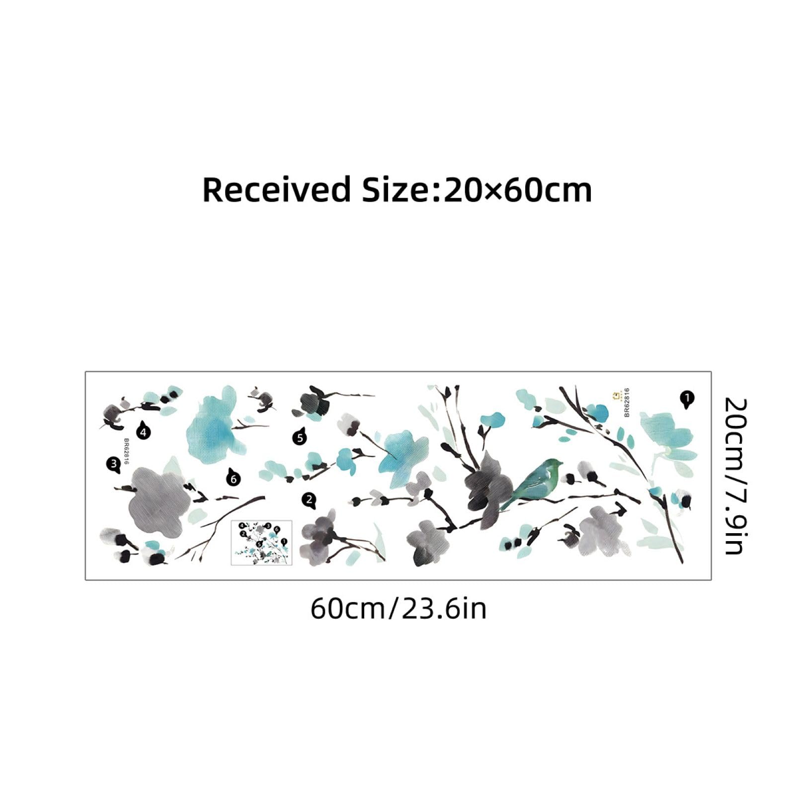 FUFUQUARE Floral Beach Wall Sticker Blue Chinese Ink Flowers Wall Art Decals Peel and Stick Waterproof Decorations for Bedroom Living Room Sofa TV Background Playroom - Image 4