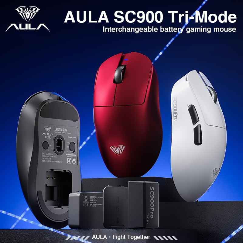 Image of AULA SC900 Max Wireless Gaming Mouse, 30000 DPI, 750IPS, PAW3950 Sensor, 62g Lightweight Mouse, Tri-Mode 2.4Ghz /Type-C /BT5.0, Dual 8KHz Polling Rate with Rechargeable Mouse for PC /Mac /Linux(White)
