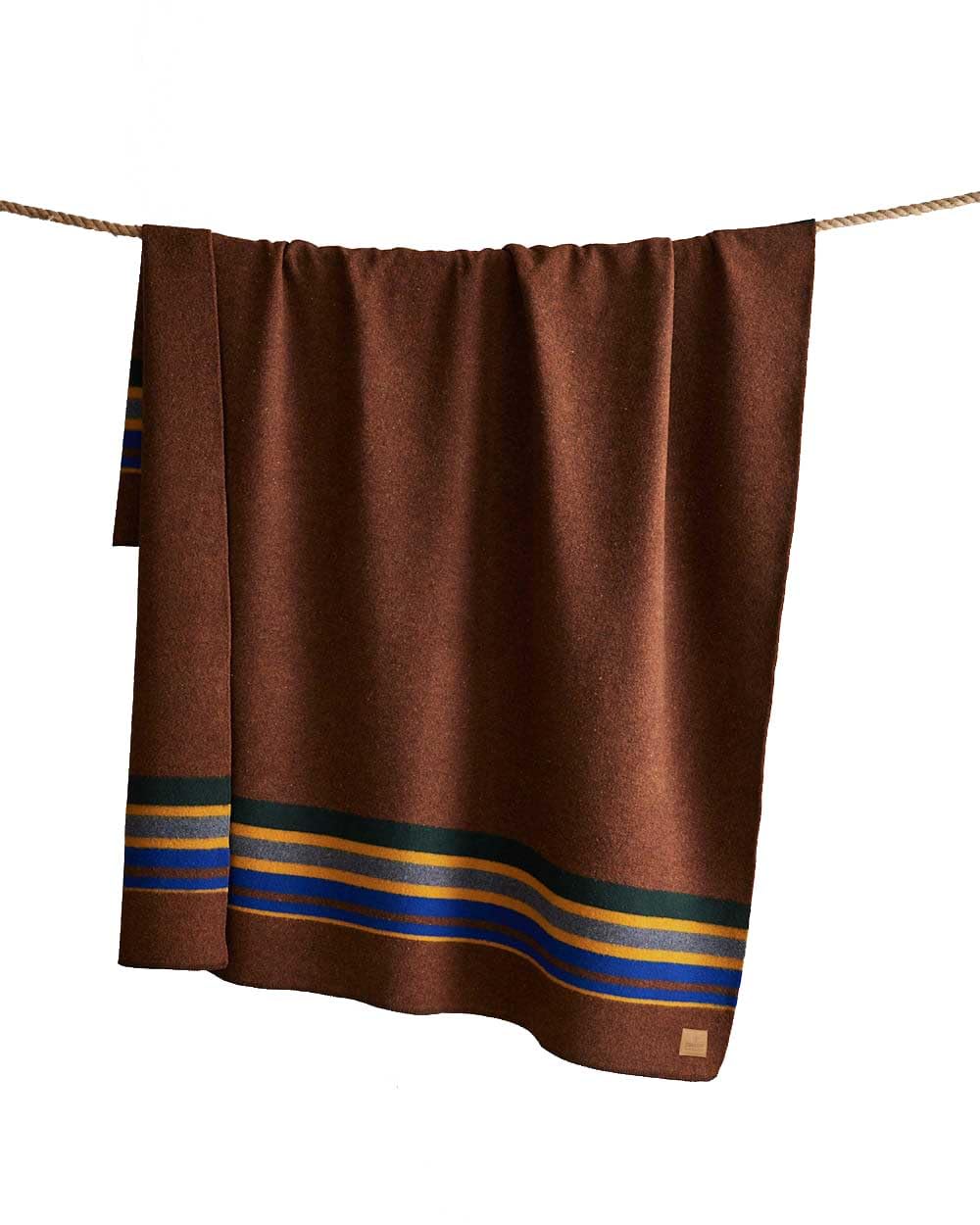 PENDLETON Yakima Camp Thick Warm Wool Indoor Outdoor Striped Throw Blanket, Tobacco Queen Size