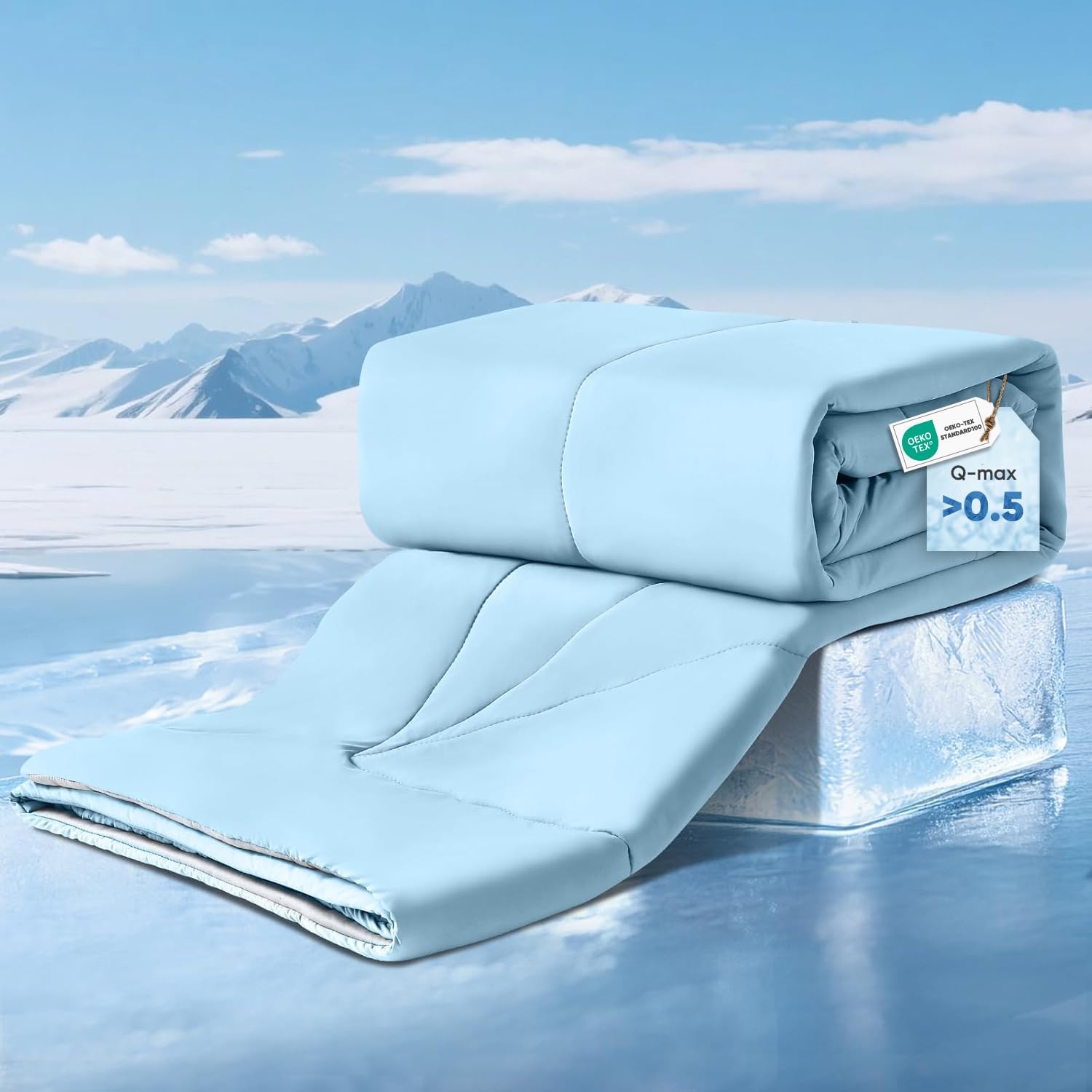 Elegear Cooling Comforter King Absorbs Body Heat to Keep Cool, Cooling Blanket for Hot Sleepers Japanese Arc-Chill 3.0 Cool Tech Fabric Summer Comforter Hypo-Allergenic Cooling Quilt - Blue/Gray