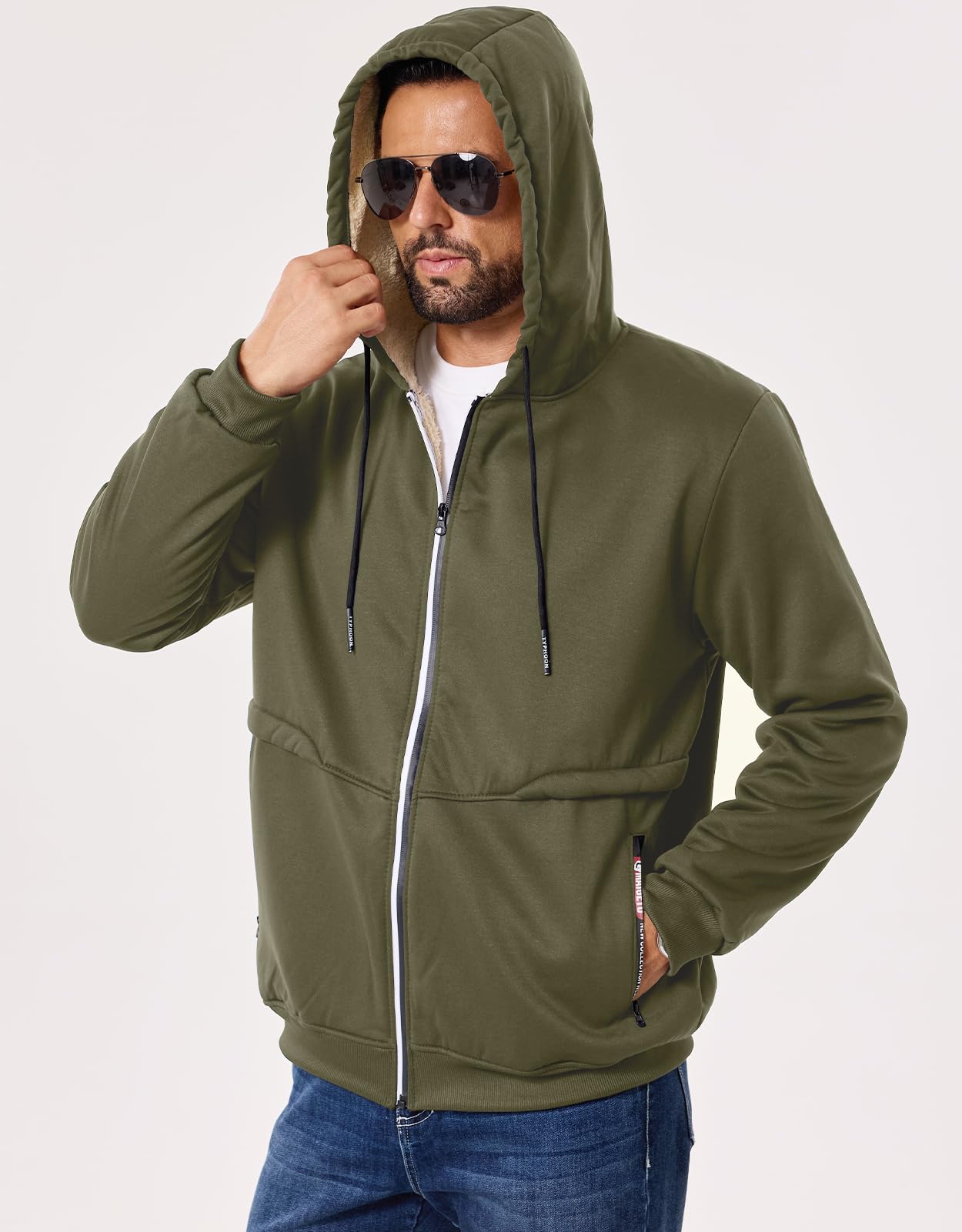 Felpa Giacca in Pile Foderata Uomo con Cappuccio Tasche Zip | Giubbotto Invernale Termico, Sportiva Classic Giacche Calda, Palestra Felpati Trekking