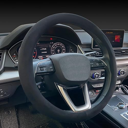 Miniatura 4 de Carodi Funda de gamuza para volante de automóvil, de piel antideslizante, ajuste interior de automóvil, 15 pulgadas, universal