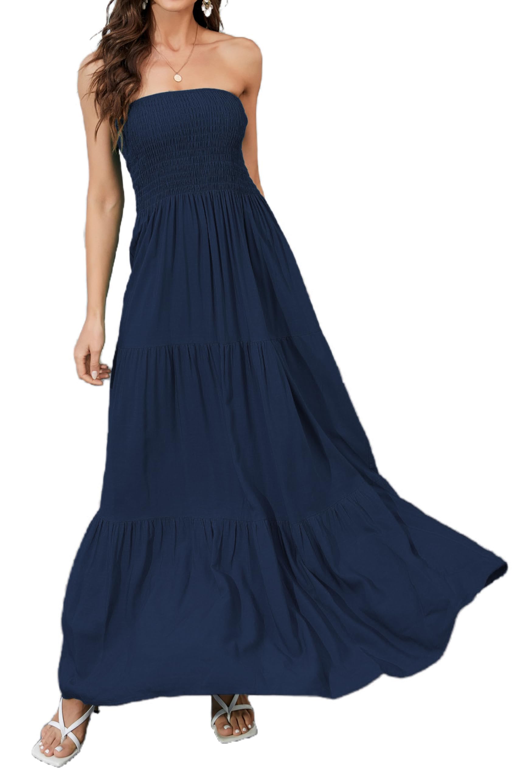 Daenery Women Strapless A Line Maxi Dress Tube Top Backless Casual Summer Dress