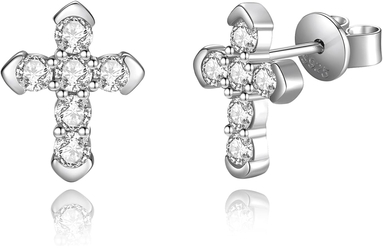 Moissanite Cross Earrings for Men, 925 Sterling Silver Moissanite Stud Earrings for Women Hypoallergenic Perfect Jewery Gifts for Birthday Christmas