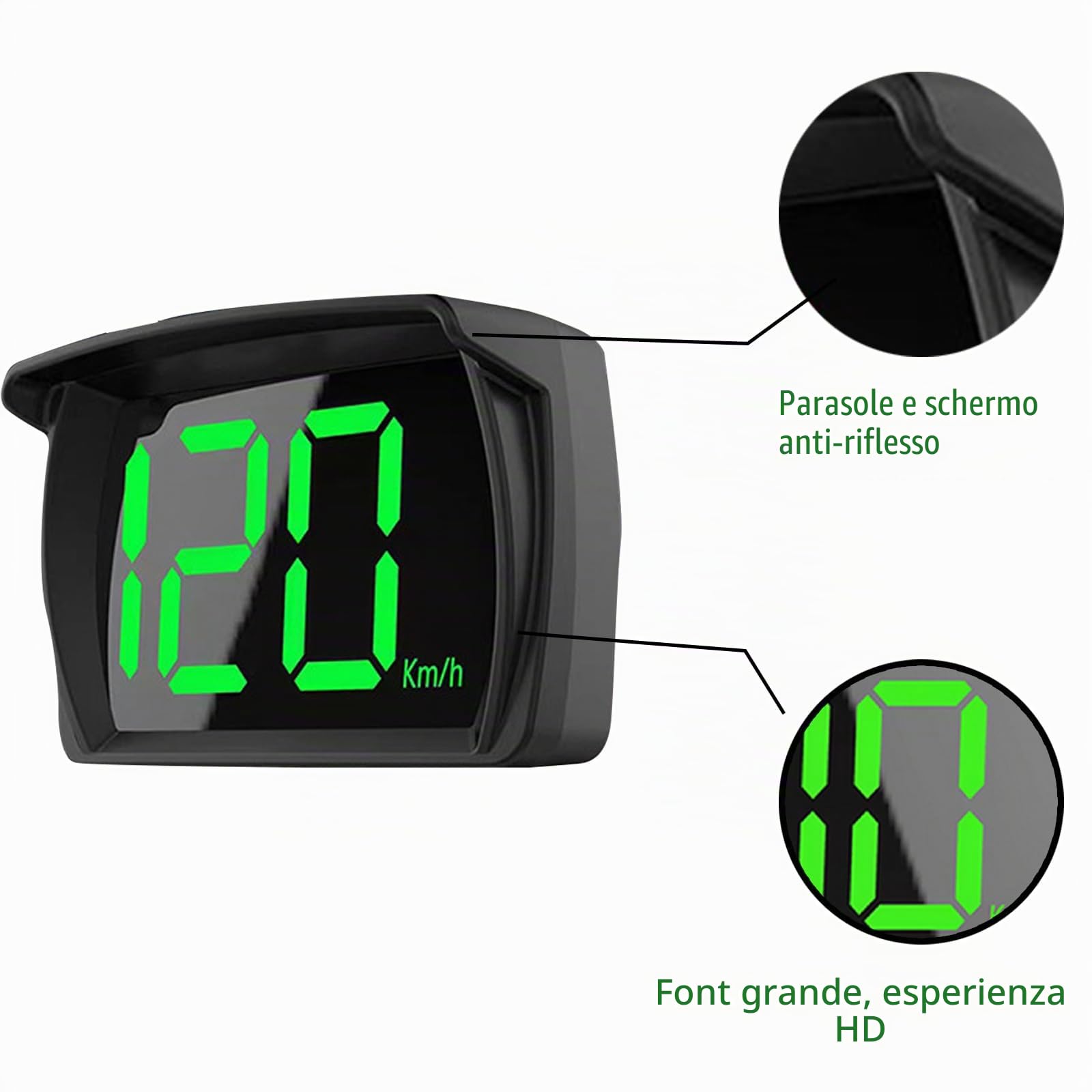 Sporgo Auto Display digitale HUD Head Up Display: tachimetro GPS auto 3,15 x 2,13 pollici, ruota tachimetro, computer da bicicletta con schermo LCD, tachimetro adatto a tutti i tipi di auto