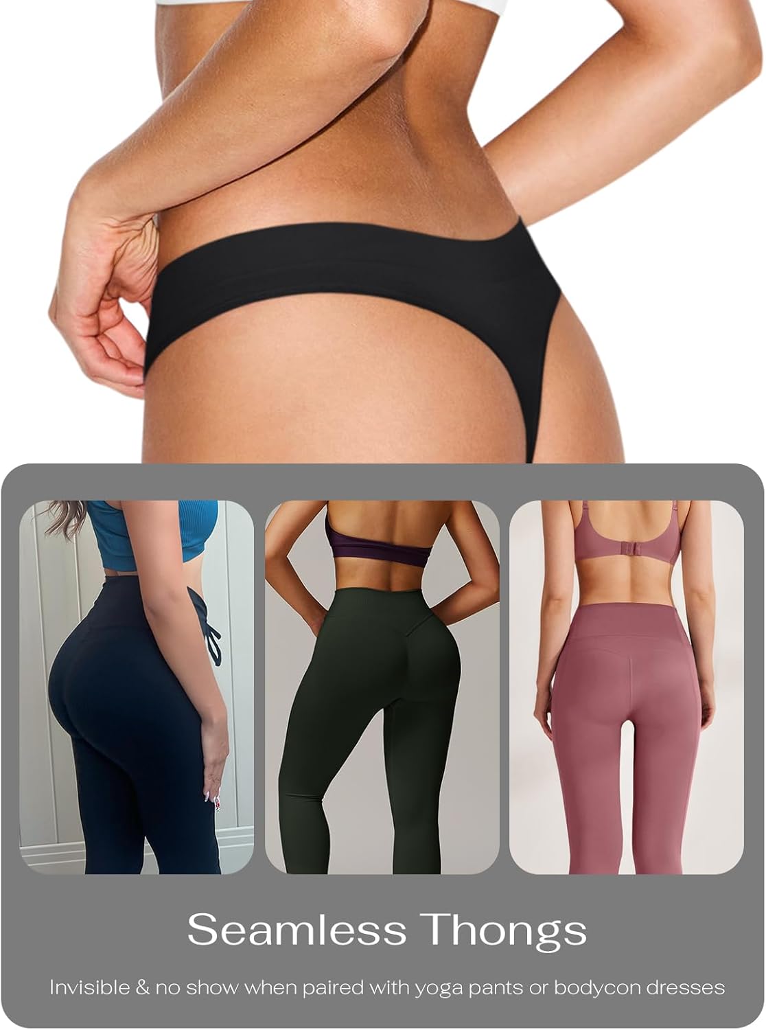REORIA High Waisted Thongs for Women Breathable Seamless Thong Panties Sexy No Show Underwear 5 Pack - Image 4