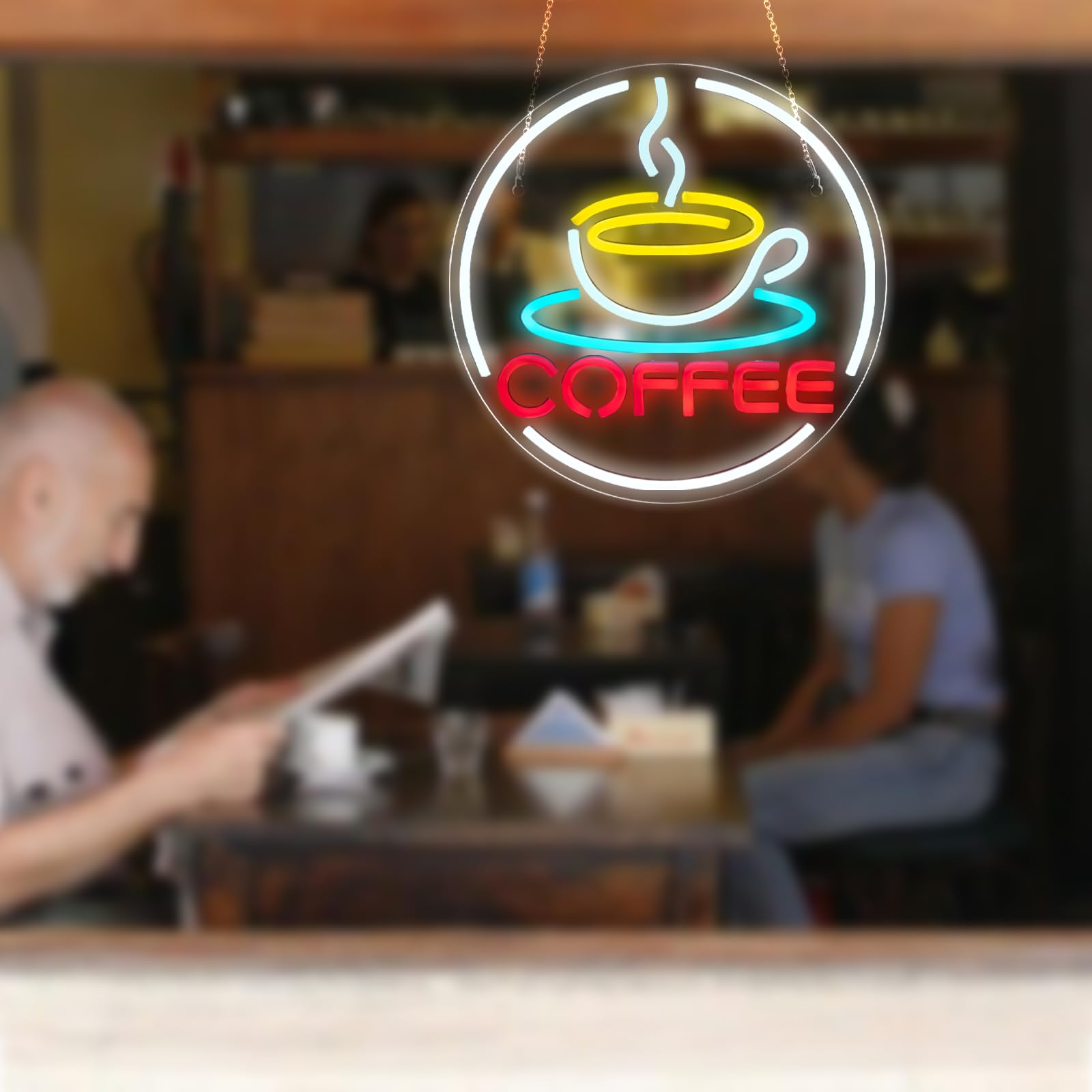 Gevbay Coffee Bar Neon Sign Coffee Cup Sign LED Light UP for Wall Decor Neon for Coffee Shop Home Art Decor USB Powered 12.83 * 12.83 inch