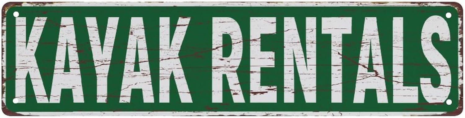 peiyeety Vintage Metal Tin Sign Kayak Rentals Vintage Sign, Retro Wall Decor for Home, Bar, Garage, Cafe, Man Cave, Lake House, Marina, Rustic Wall Art for Indoor and Outdoor Decoration, 4x16 Inch