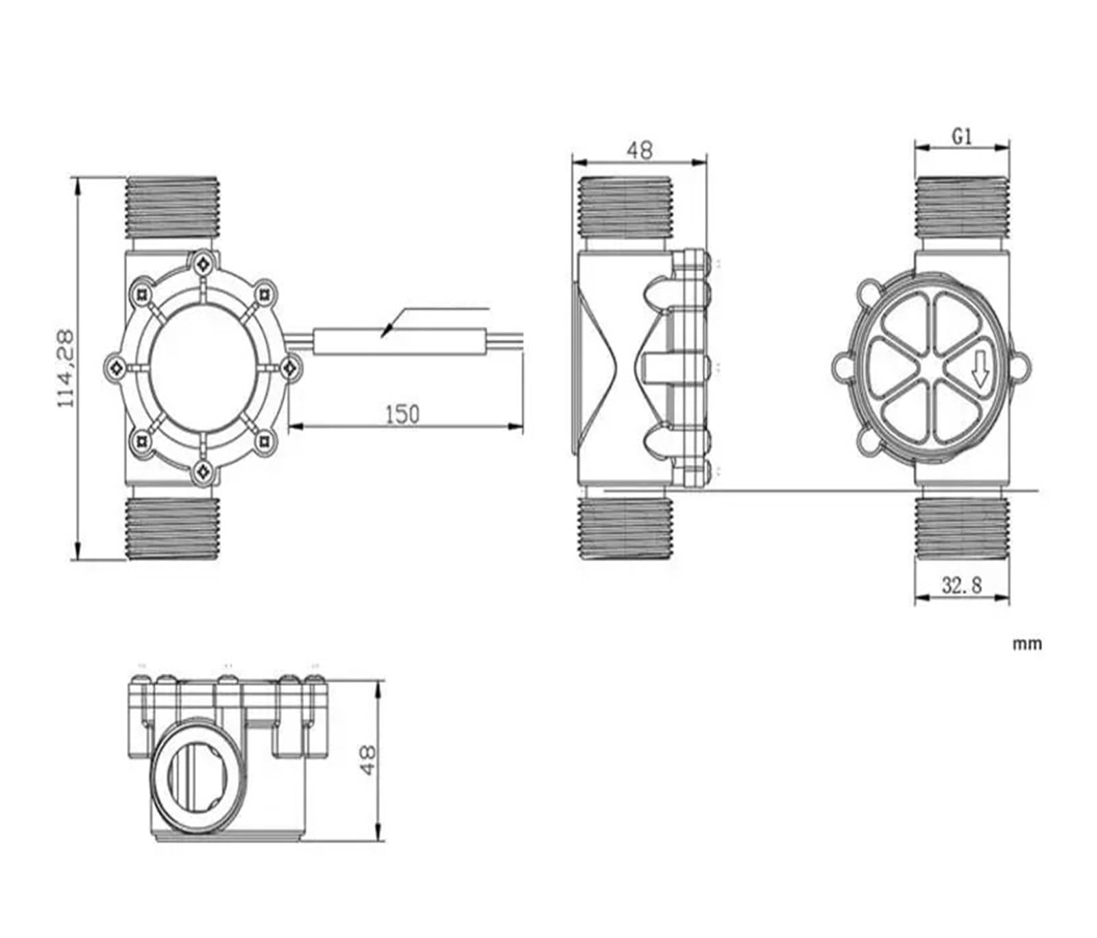 Sensor de flujo agua, caudalímetro líquido 2MPa DN25 DC 3,5-24V 1. Pulgada