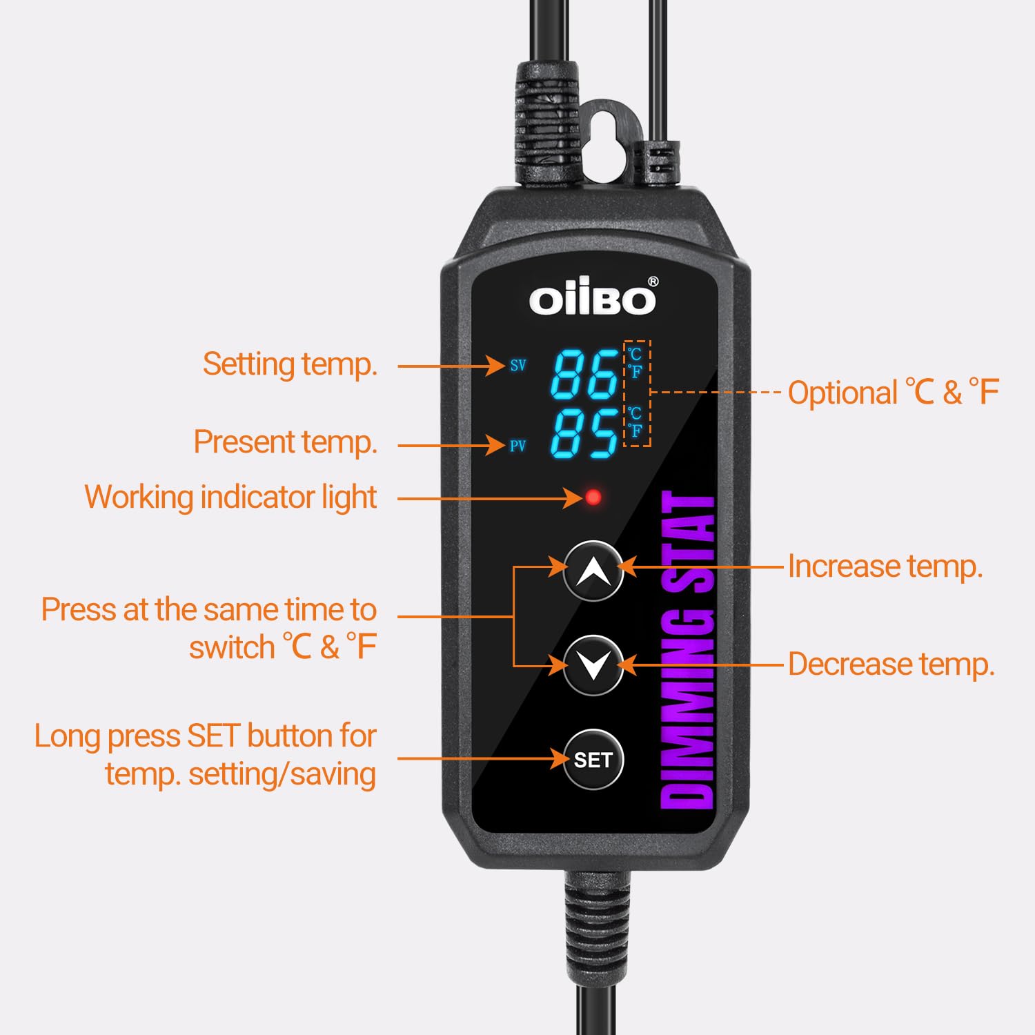 Oiibo Digital Heat Mat Thermostat, PID Reptile Heat Lamp Dimming Thermostat Heating Pad Temperature Controller for for Aquarium Reptiles and Seedling, Breeding, Hatching - image 4