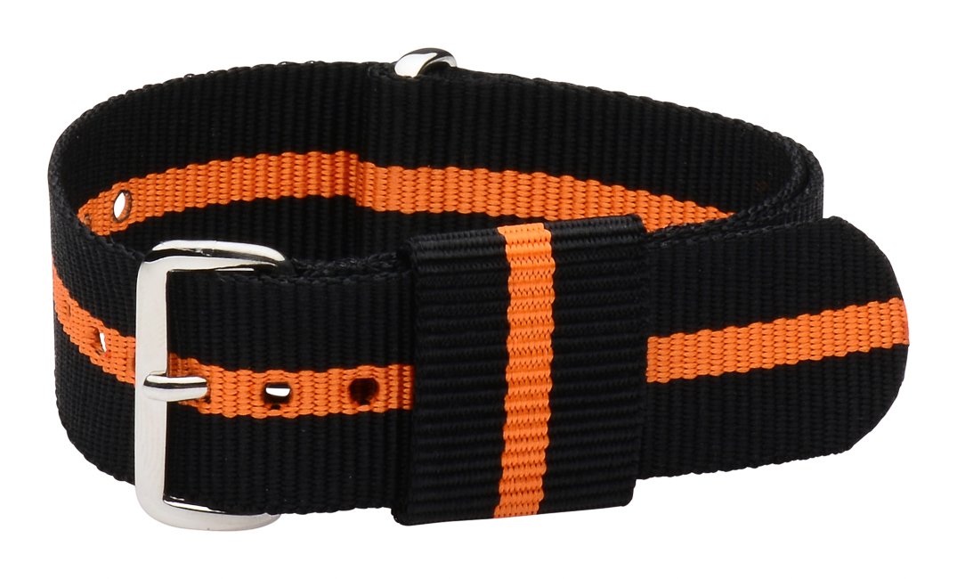 Clockwork Synergy, LLC 18mm Ballistic Ss Nylon Loop Striped Black/Orange Interchangeable Replacement Watch Strap Band