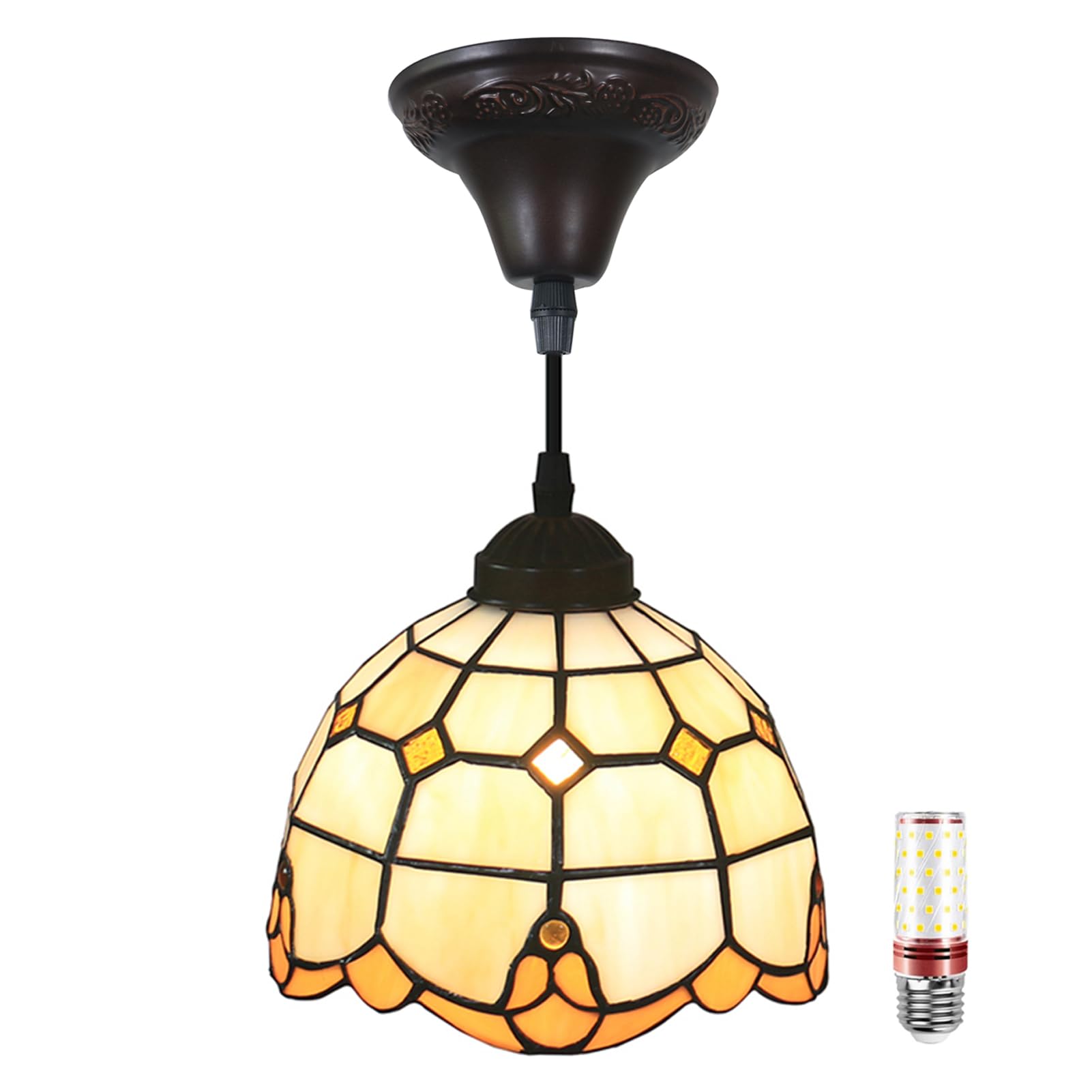 Uziqueif Bronze Pendant Ceiling Light Vintage Glass Pendant Light, 20Cm Stained Glass Lamp, Retro Loft Bar E27 Ceiling Hanging Lamp, Height Adjustable