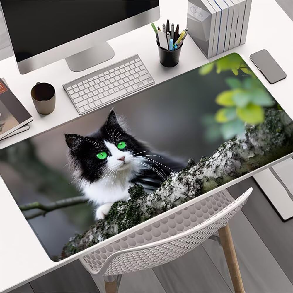 Alfombrilla Ratón, Alfombrilla Gaming Gato XXL 1200x600x3mm, Extendida Base de Antideslizante Caucho Mouse Pad Animal, Protector Escritorio con Bordes Cosidos, Mejora la precisión y la Velocidad H-0