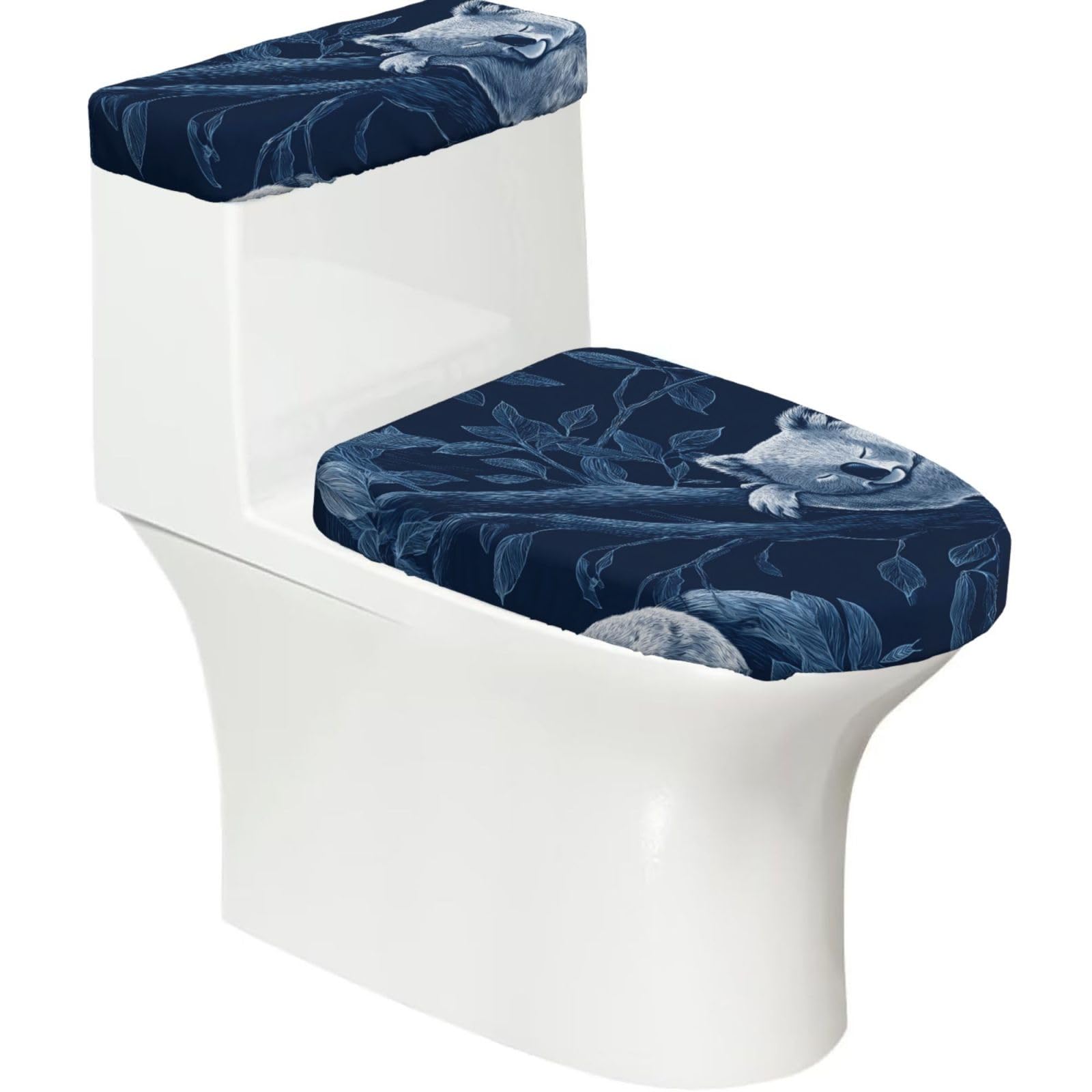 Mrowyc Black Blue Striped Koala Printed Toilet Seat Set - Set Of 2 - Universal Toilet Seat Cover - Housewarming Birthday Christmas Gift
