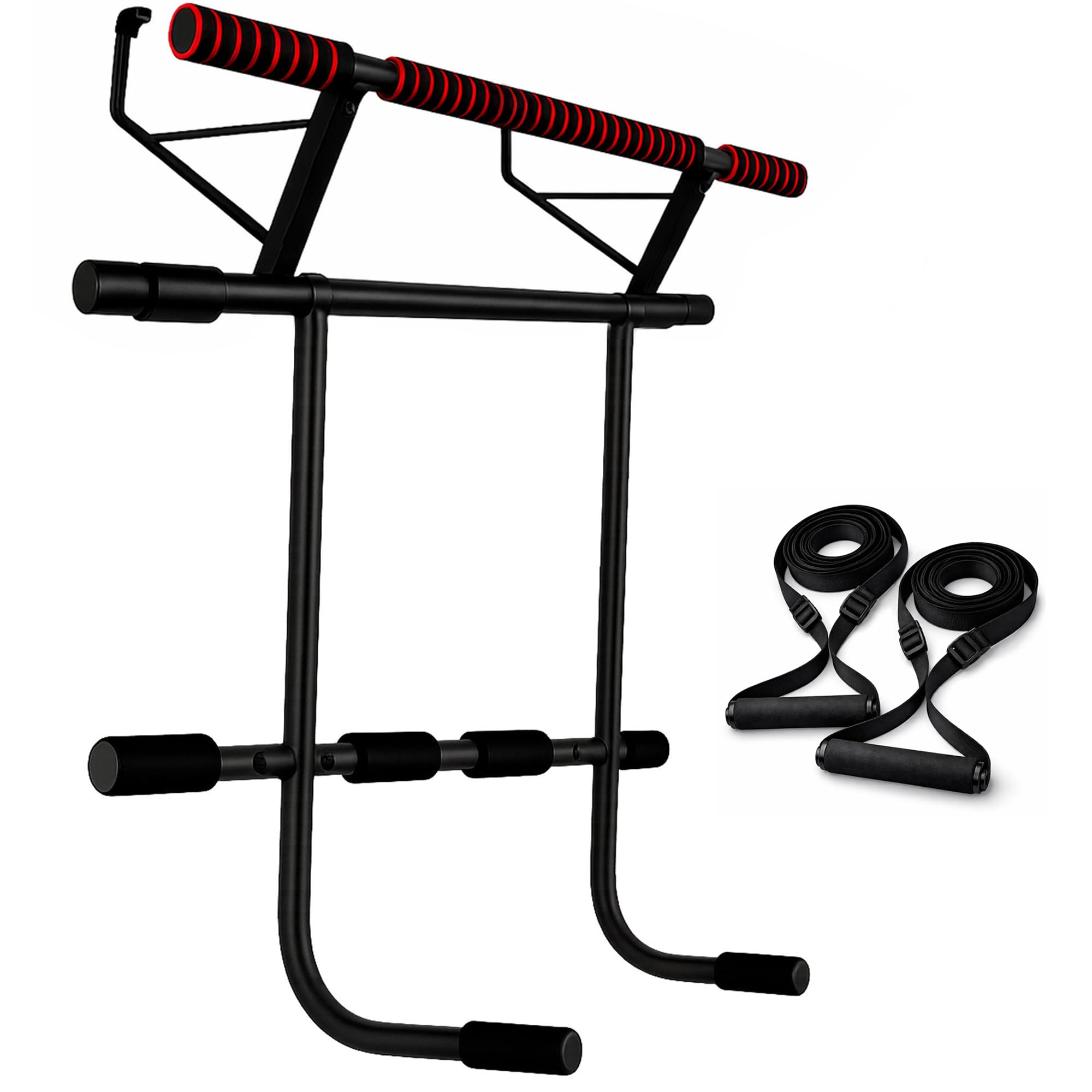 OcioDual Drążek do podciągania Door Pull-Up bez śrub + paski do podwieszania (+Dip), Drążek do podciągania montowany na drzwiach, Składany drążek do podciągania montowany na drzwiach