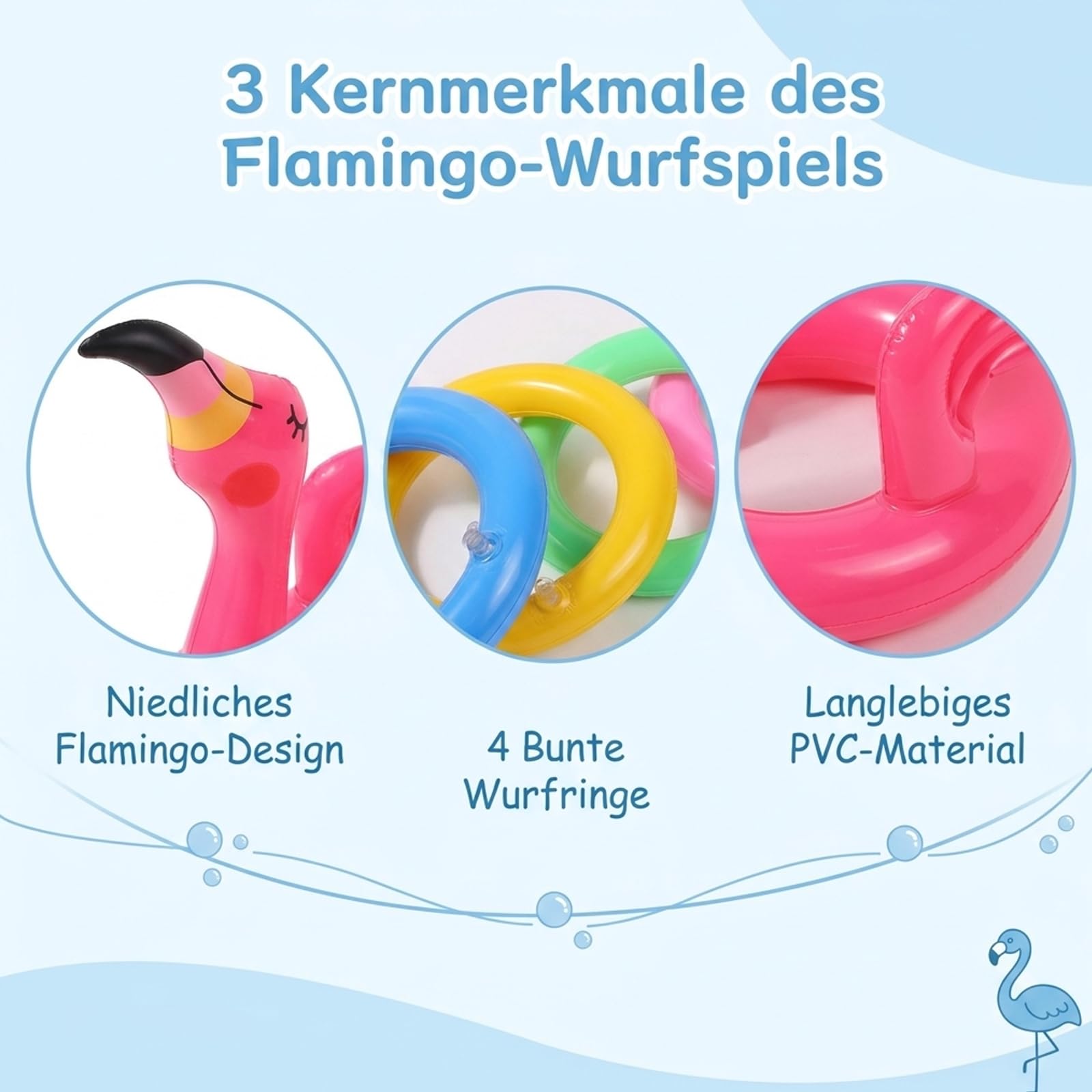 Flamingo Schwimmring Poolparty Set, Aufblasbare Ringwurfspiel für Wasseraktivitäten, 2 Sets mit 8 Ringen in Pink, 35 x 32 cm Größe
