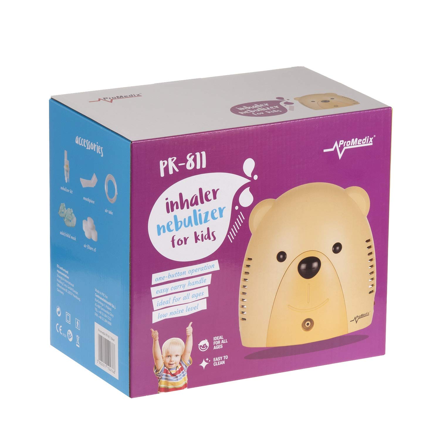 PR-811 - Inalatore per bambini e adulti, nebulizzatore per inalazione (orso), con ciuccio per bambini
