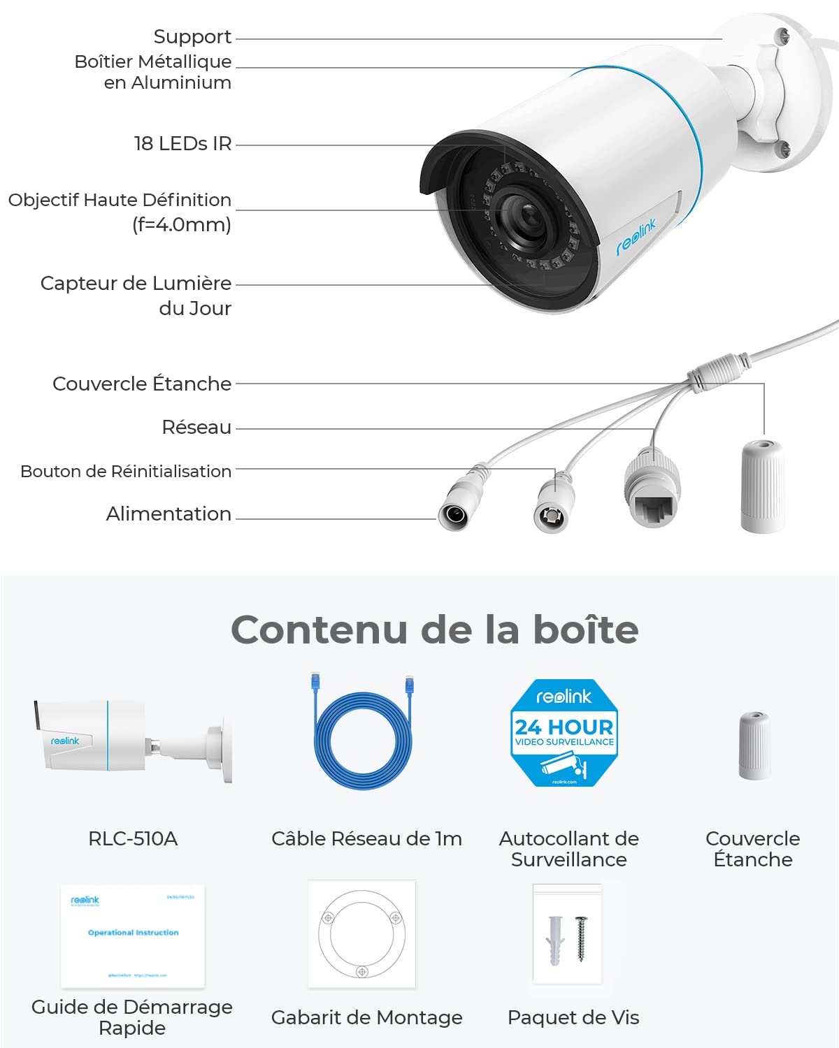 Reolink 5MP Caméra de Surveillance Extérieure PoE, Caméra IP Extérieure avec Détection Personne/Véhicule, Etanche IP67, Time Lapse, Vision Nocturne IR 30m, Support Audio et Carte microSD, RLC-510A | Caméra de surveillance extérieure vision nocturne IR 30