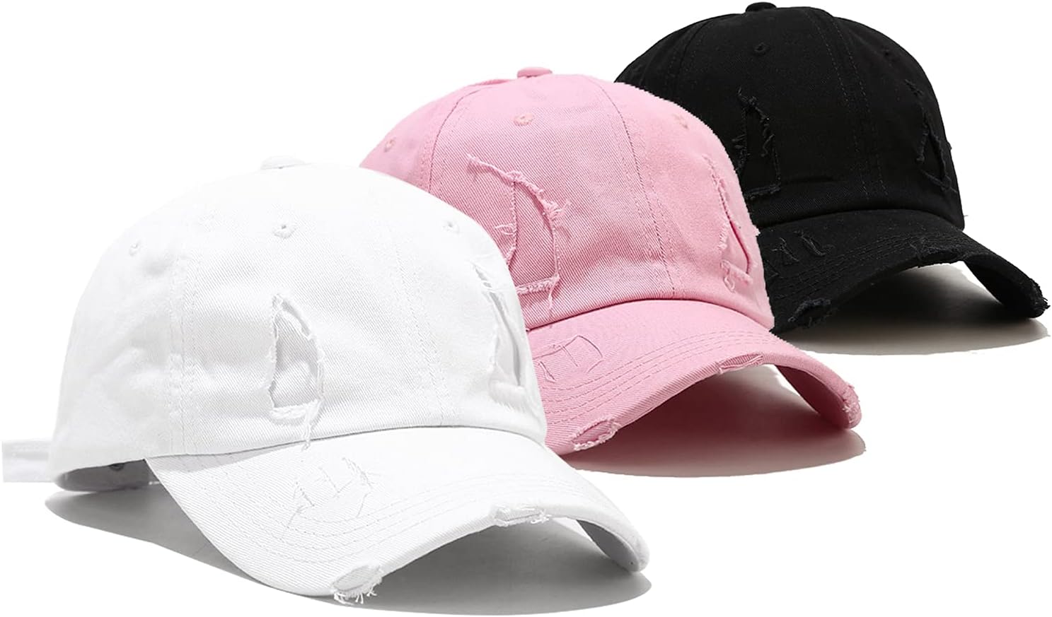 Umeepar Baseball Cap 3 Pack Vintage Distressed Low Profile Unstructured Broken Patch Cotton Dad Hat Adjustable for Women Men