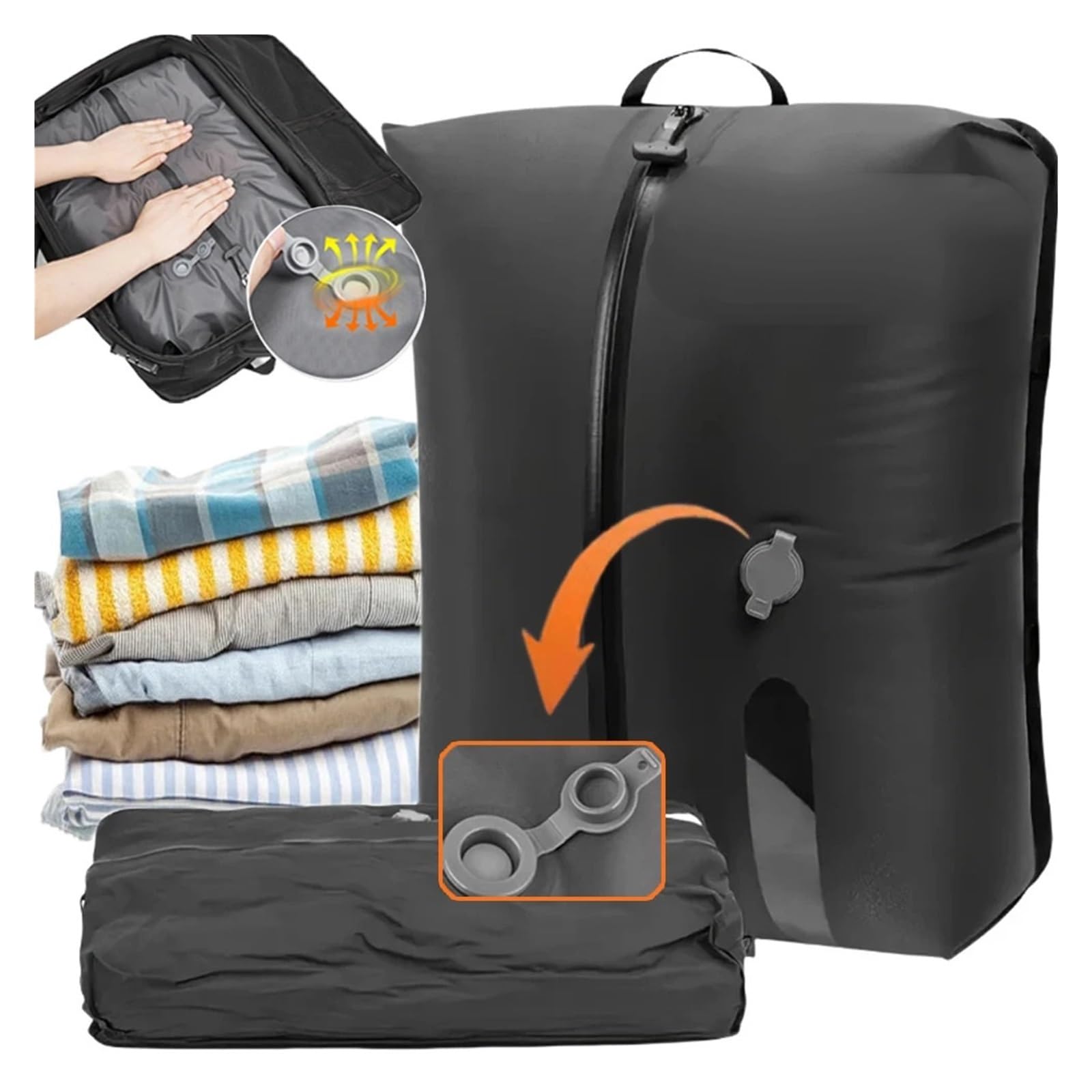 Bolsas de vacío reutilizables for viajes, 1 a 8 unidades, con tira transparente, ahorradoras espacio for equipaje(Black,8Pcs)