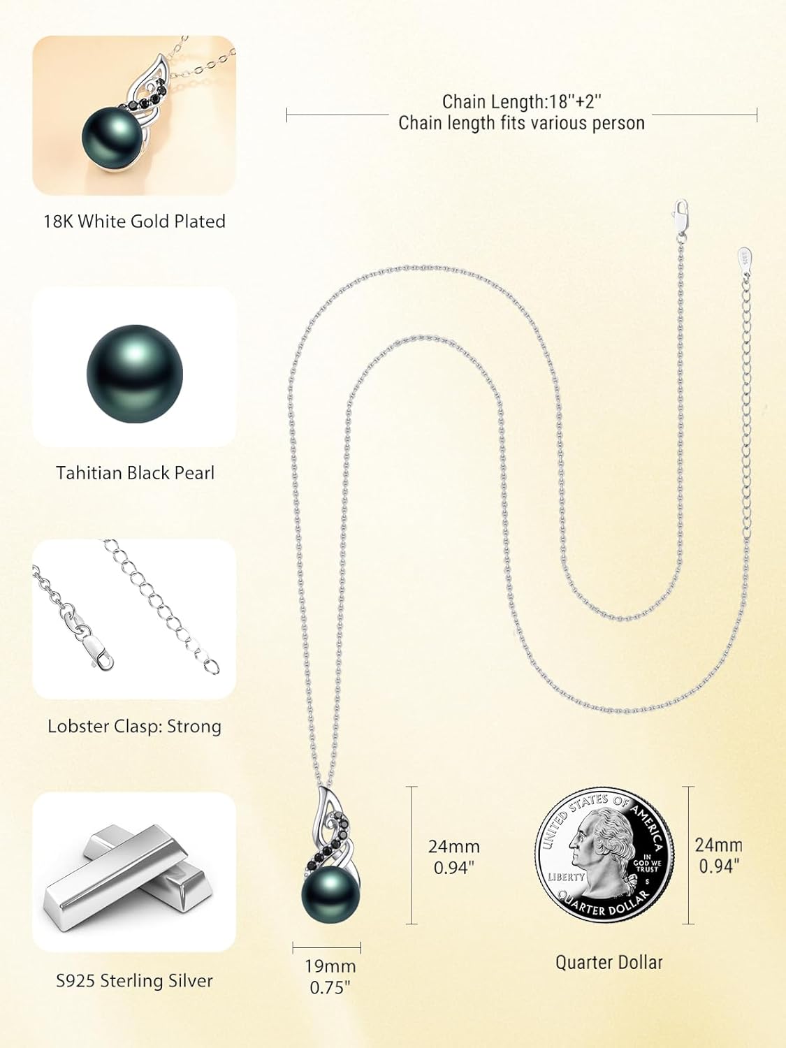 Tahitian Black Pearl Necklace, 925 Sterling Silver Saltwater Pearls Jewelry, Women Infinity Jewel with Pearl Pendant - Image 2