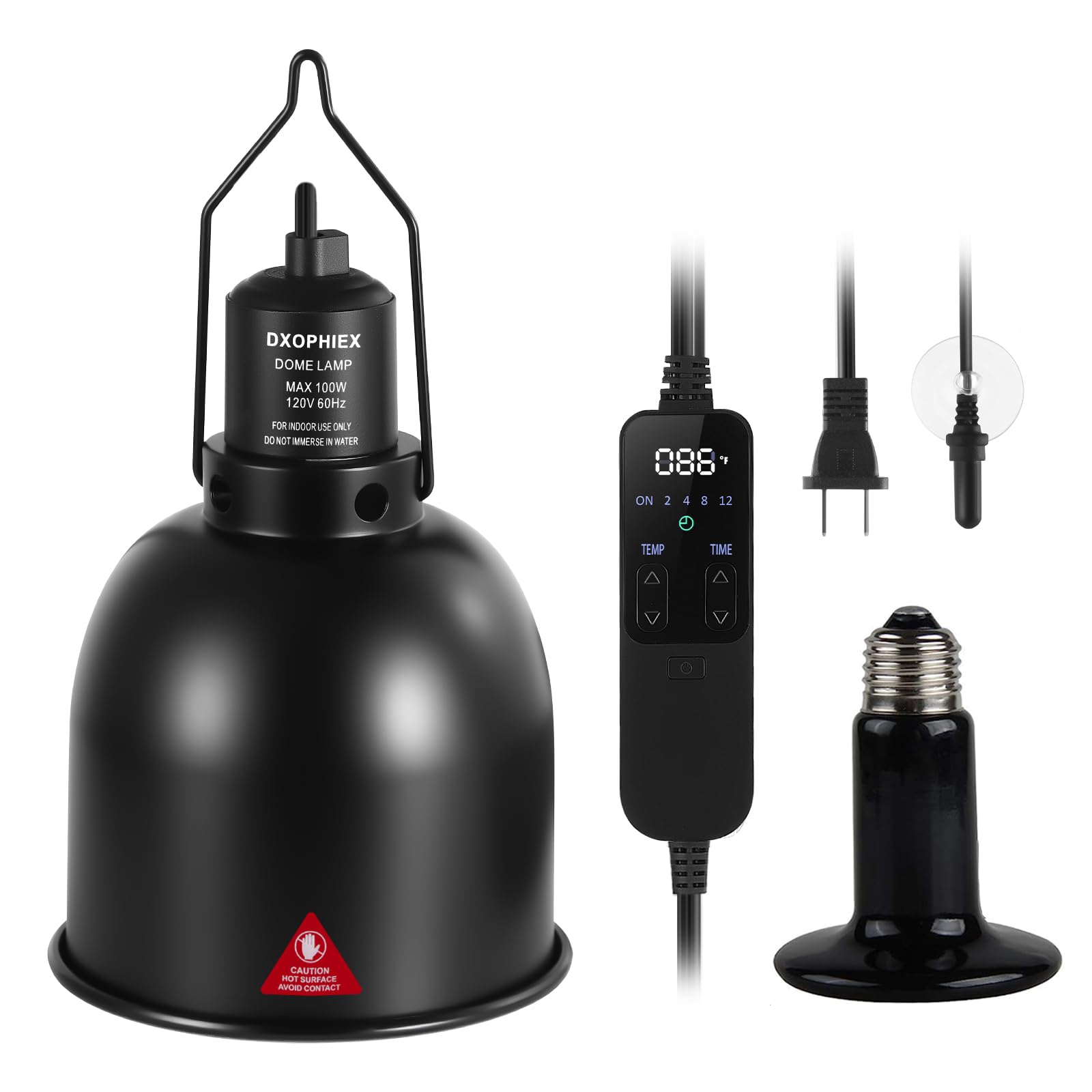 DXOPHIEX 5.5inch deep Reptile Light Fixture Reptile Heat lamp with Thermostat, max 100W Fixture with 100W Ceramic Heat Emitter for Turtle, Frog, Gecko, Snake, Lizard, Bearded Dragon