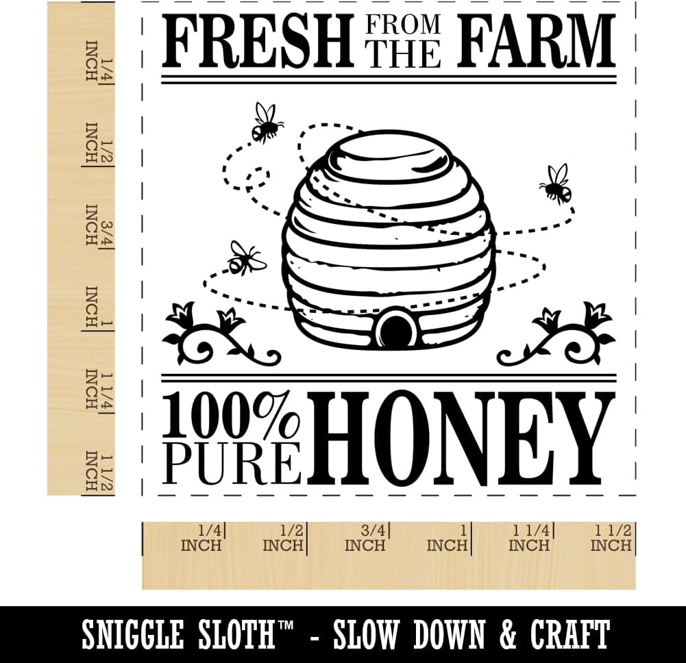 Fresh from The Farm Beehive Pure Honey Self-Inking Rubber Stamp Ink Stamper - 1-1/2 Inch Large - Red Ink