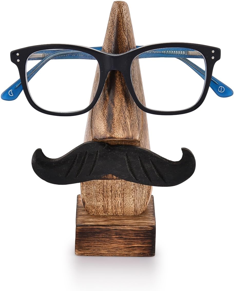 Nirvana Class NIRMAN Wooden Eyeglass Spectacle Holder Handmade Nose Shaped Stand for Office Desk Home Decor Gifts (2" x 2" x 6")