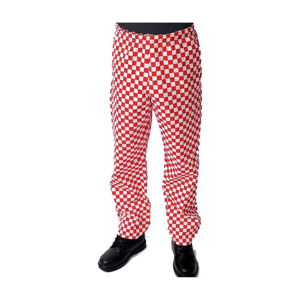 Black Pepper Plain Poly Cotton Professional Kitchen Chef Trouser and Sizes: XS - 3XL (5XL, Red/White)