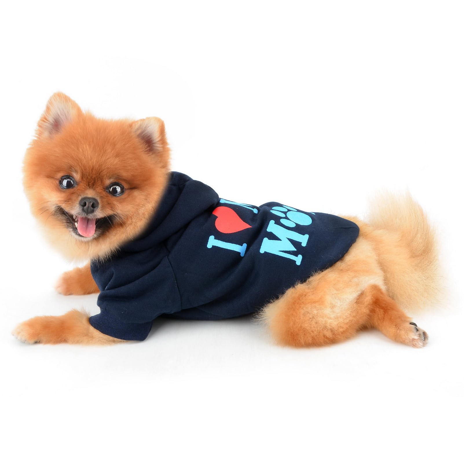 SMALLLEE_LUCKY_STORE Dog Hoodie for Small Dog Pet Pullover Sweatshirt with Letter I Love My Mom and Leash Hole - Image 2