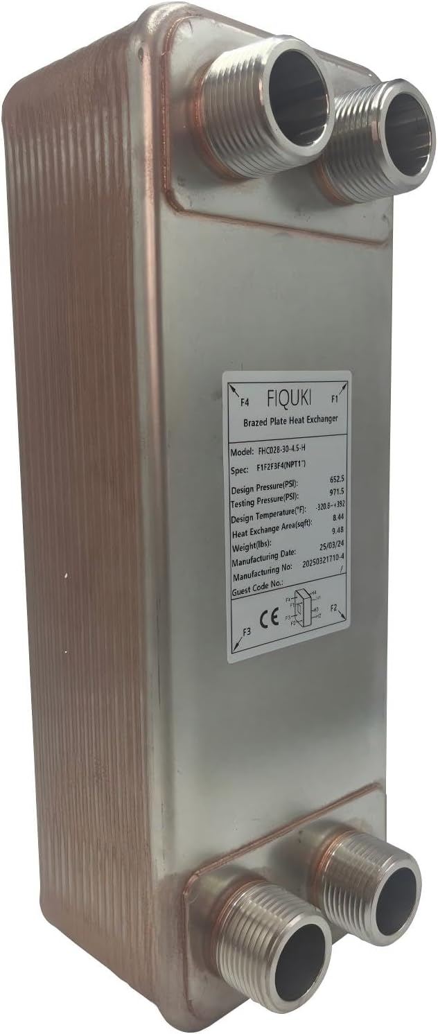 4"x12" 20 Plates SS316L/Copper Brazed Plate Heat Exchanger with 1" MPT Port - Water to Water for Water Heating, Floor Heating, Snow Melting, Commercial & Industrial Refrigeration(FHC028-20)