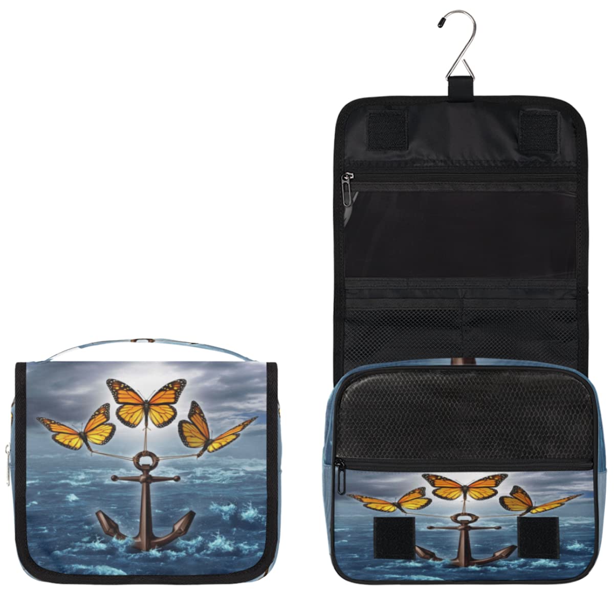 Kotwica Podróżna Kosmetyczka Motyle Kotwica Mycie Torba Unisex Wiszące przybory toaletowe Kosmetyczka Organizer do makijażu, wielobarwny, Jeden rozmiar