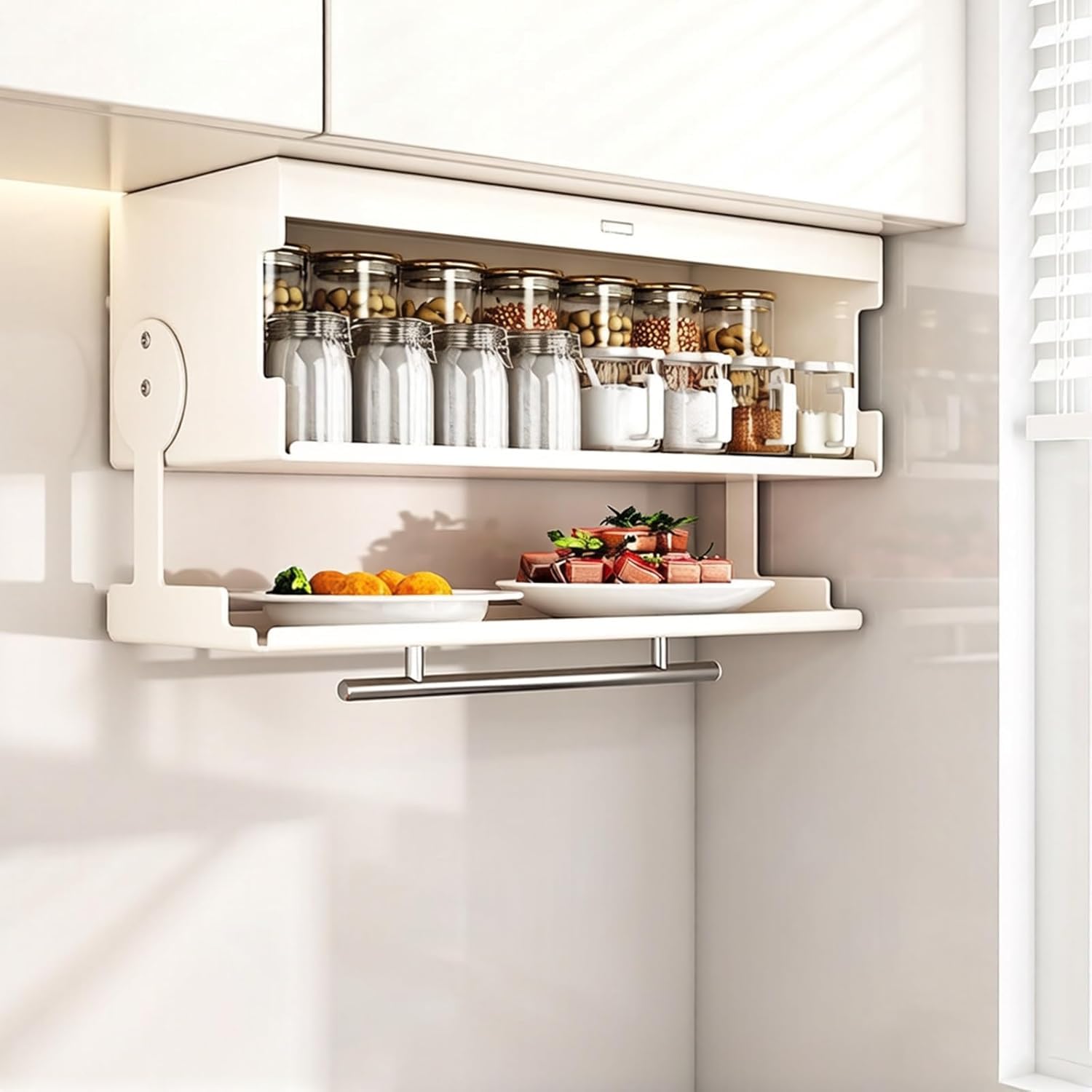 DLLDQBD Wall Mount Kitchen Storage Cabinet Floating Shelves, Floating Cabinet Spice Rack Utensil Storage Organizer(Size:40x19x26cm/15.7x7.5x10.2in,Color:White)