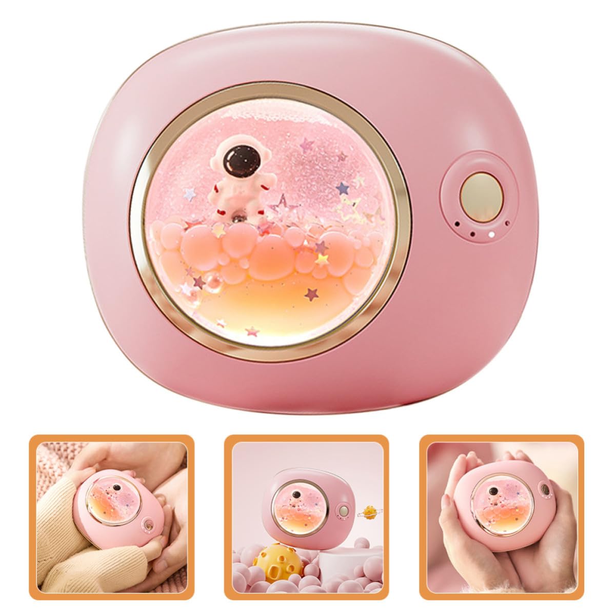 Wiederaufladbarer Handwärmer im Weltraum Design mit Cartoon Motiv Rosa