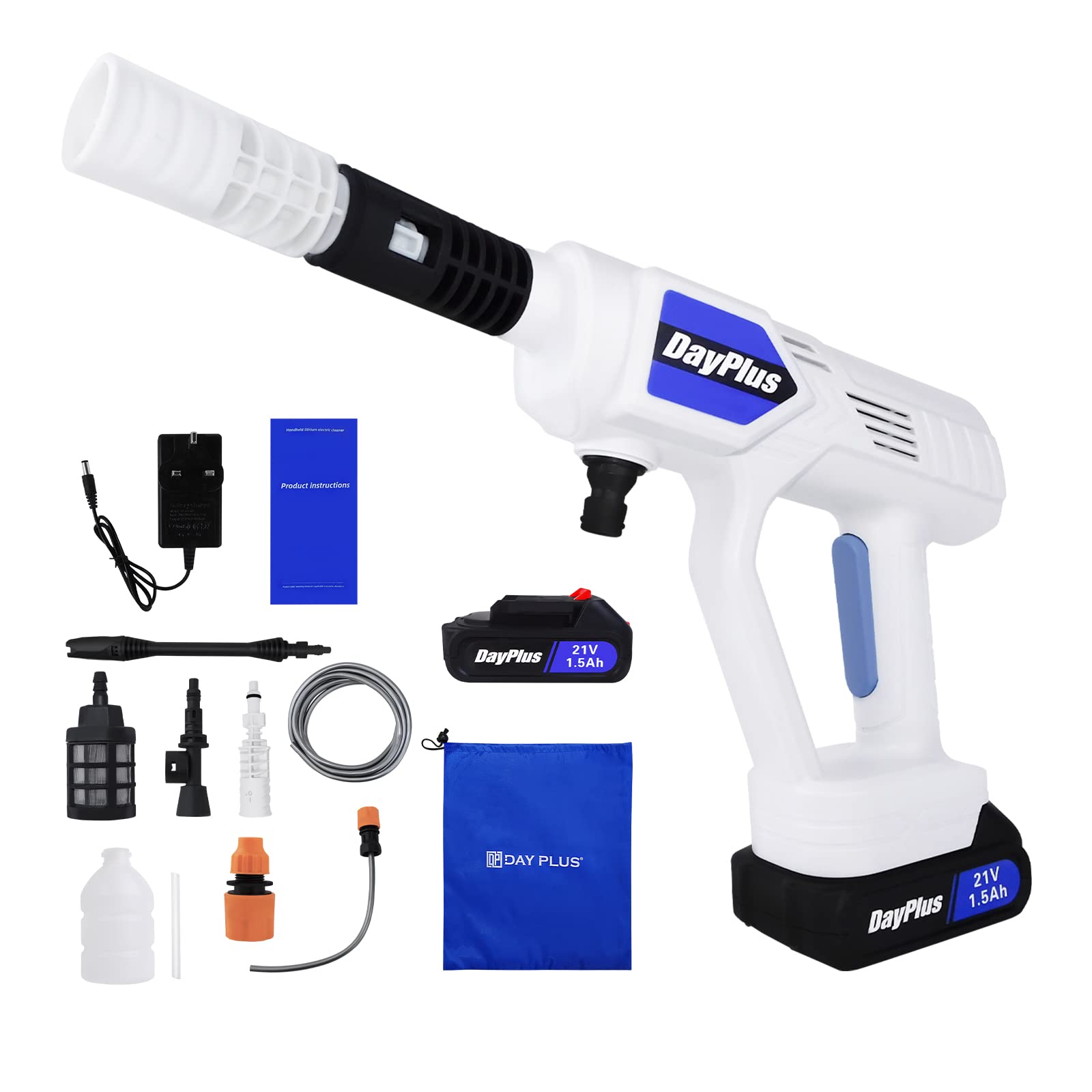 Cordless Jet Washer Portable Pressure Car Washer, Battery Power Washer with Water Tank for Car Washing, 21V 1.5Ah Battery & Charger, 2.8-3L/min, 6-In-1 Nozzle for Garden Window