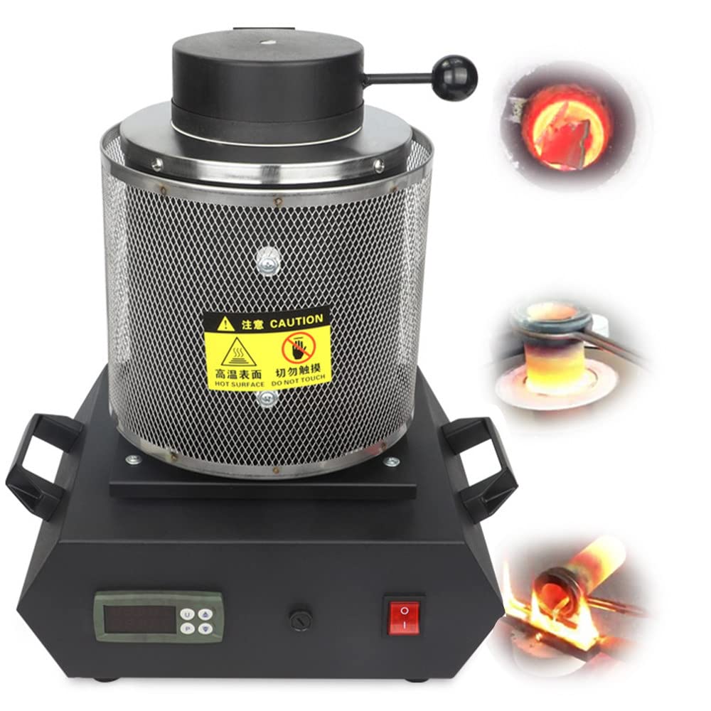 Automatic Digital Melting Furnace Machine, Gold Melting Furnace,smelter Kiln Kit,casting Refining, with Graphite Crucible for Melt Silver, Gold Black,with net,220V-GraphiteCrucible2kg