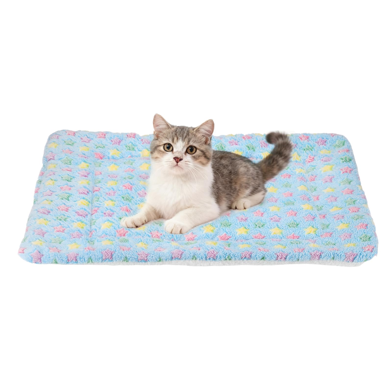 sourcing map Dog Cat Bed Mat, Soft Coral Fleece Pet Cushion Pad with Cute Star Print, Warm Washable Pet Bed 23x18 Inches, (Blue), Intended for Medium Small Dog Cat