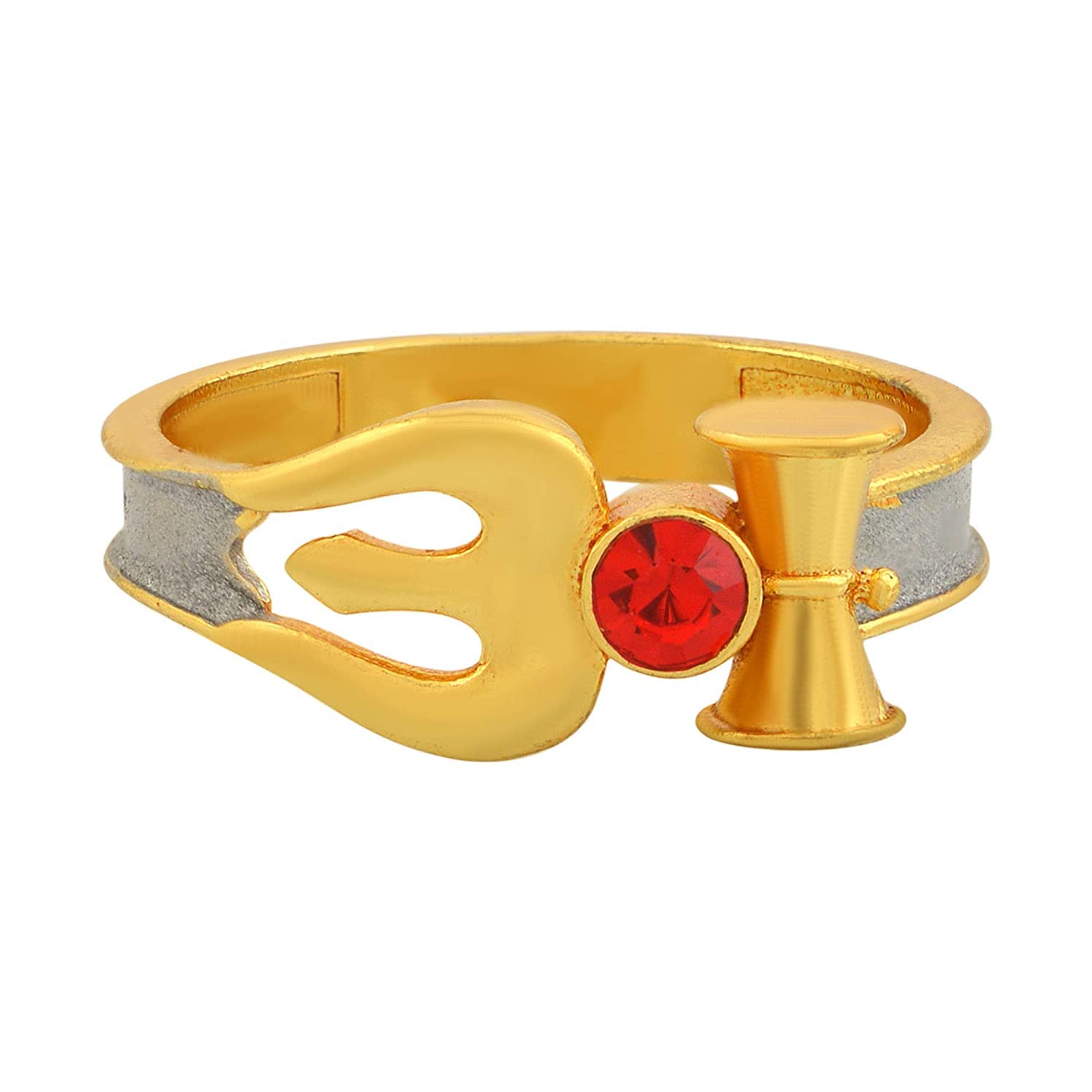 morir Gold Plated Brass Red Cubic Zirconia Shiv Shakti Trishul Damru Finger Ring Fashion Jewellery for Men Women Boys Girls-picture-34