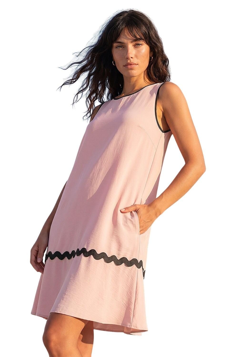 Roman Originals Women's Light Pink Roman Ric Rac Trim Swing Dress Size 14